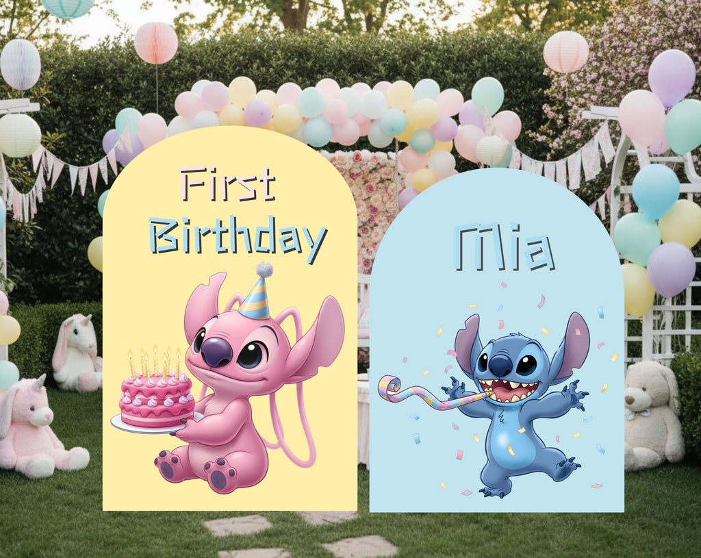 Custom Blue Alien Birthday Backdrop & Cutouts | Personalized Kawaii Party Decorations