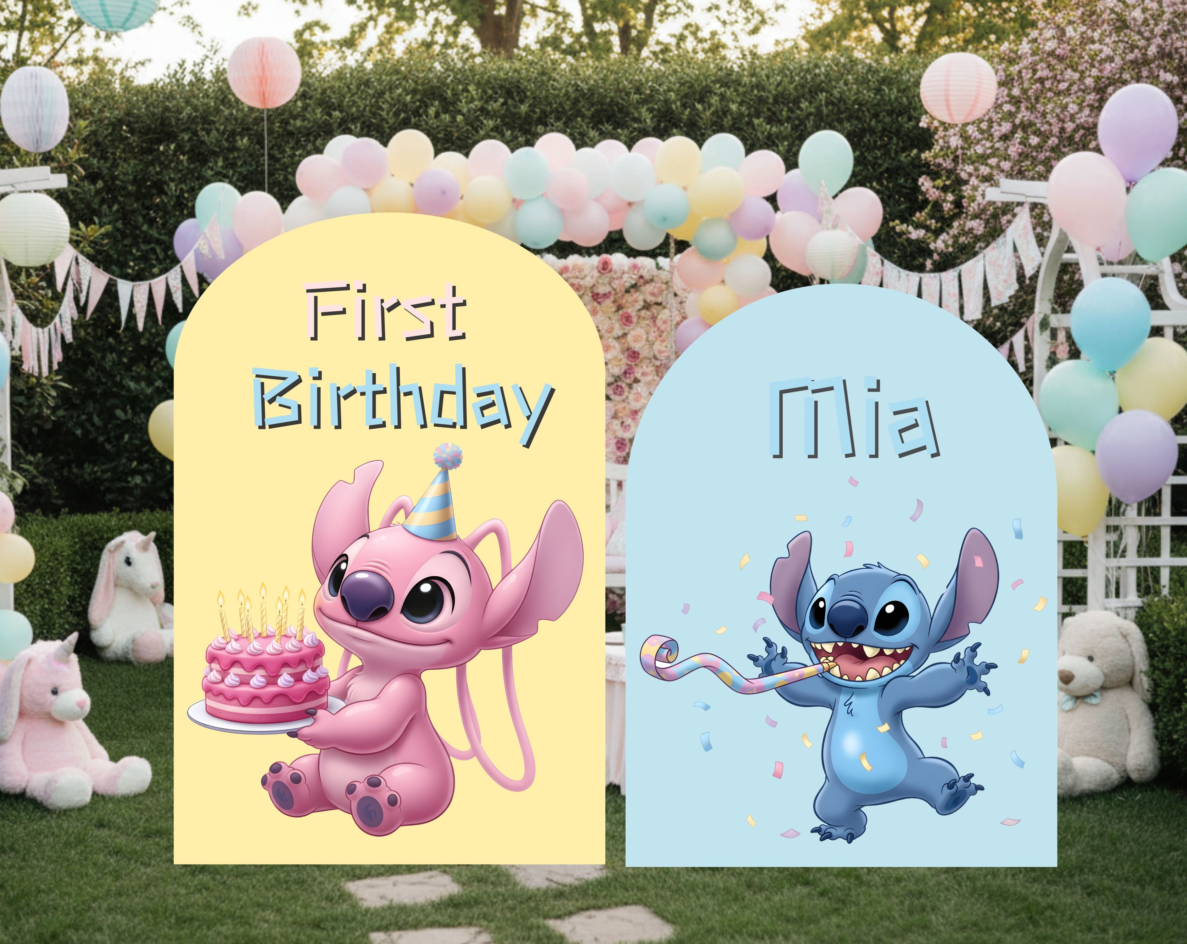 Custom Blue Alien Birthday Backdrop & Cutouts | Personalized Kawaii Party Decorations
