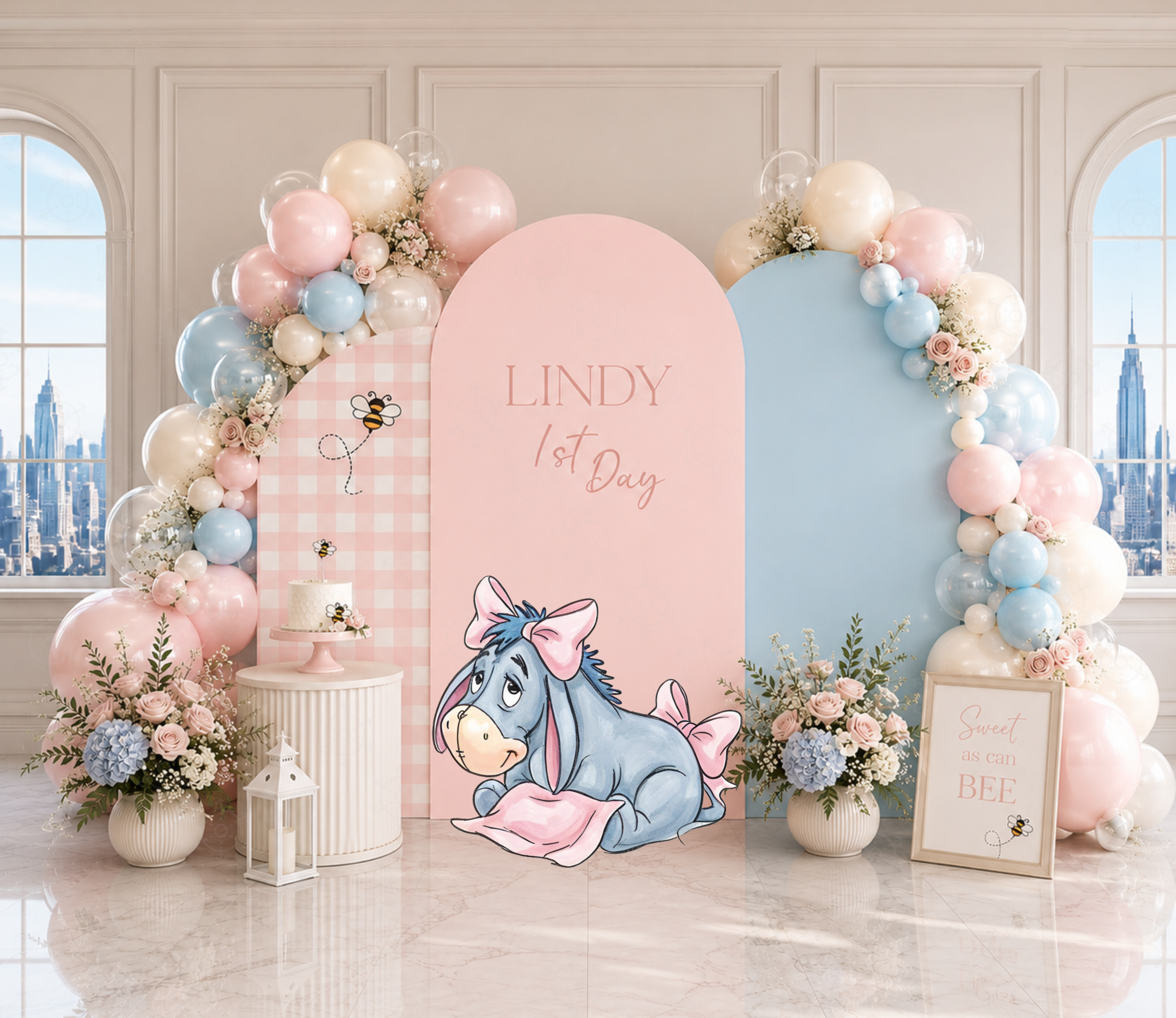 Honey Bear Baby Shower Backdrop & Cutouts | Personalized Pastel Storybook Party Decorations