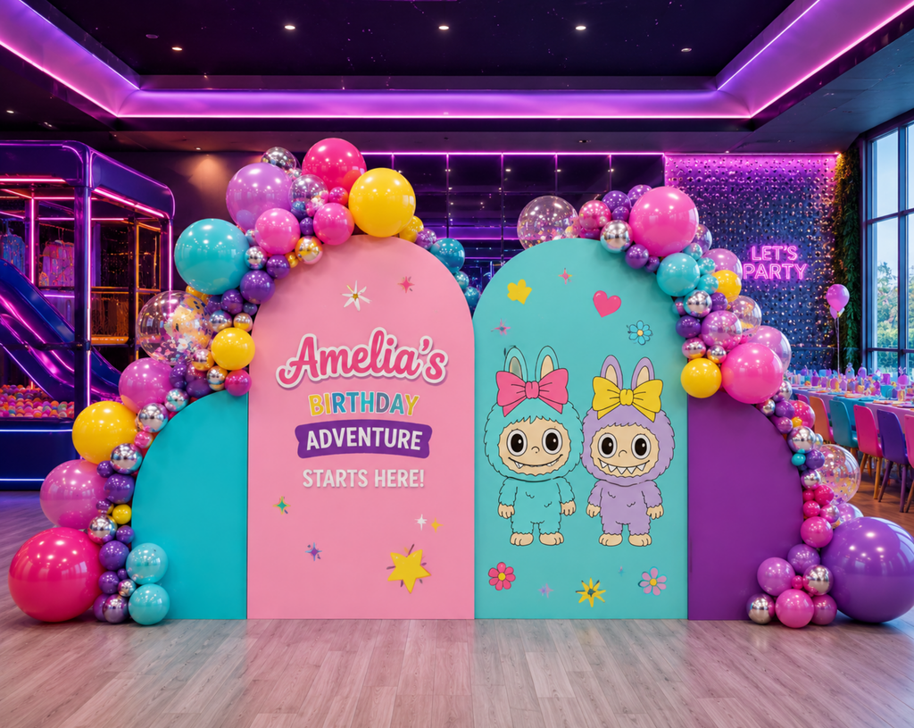 Cute Monster Birthday Backdrop & Cutouts | Personalized Kawaii Pastel Party Decorations