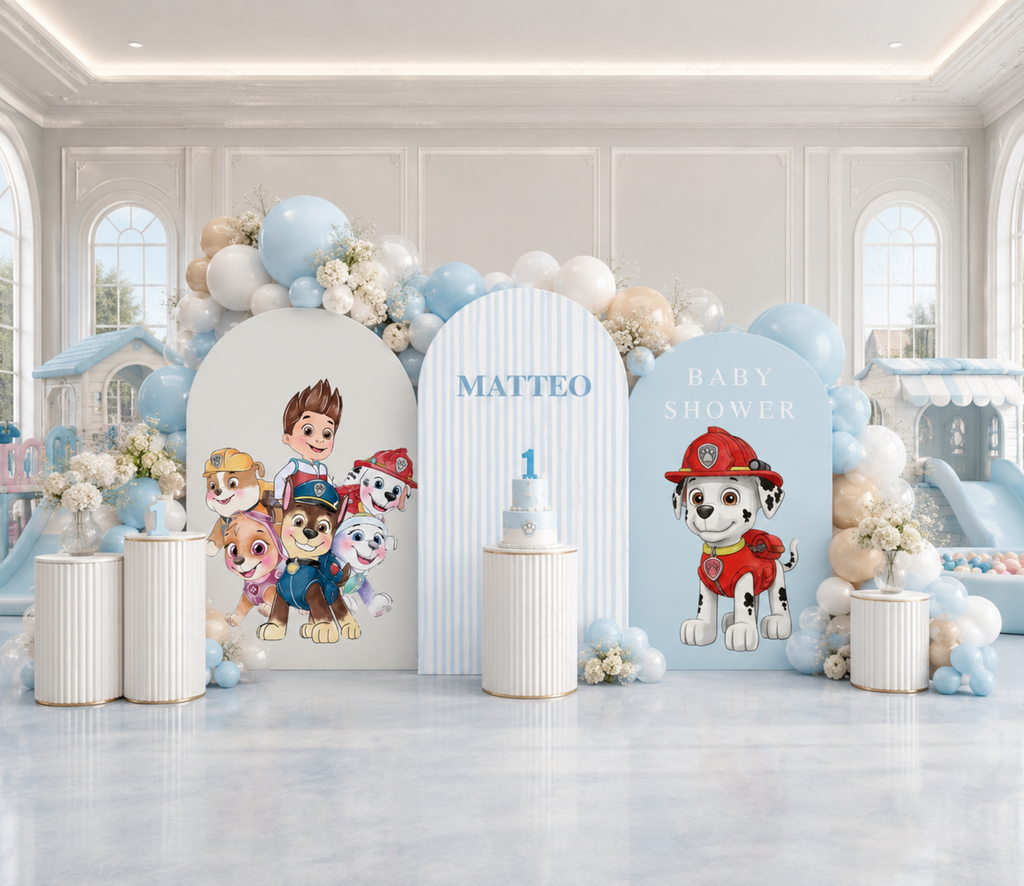 Pup Patrol Little Paws Birthday Backdrop & Cutouts | Personalized Puppy Party Decorations