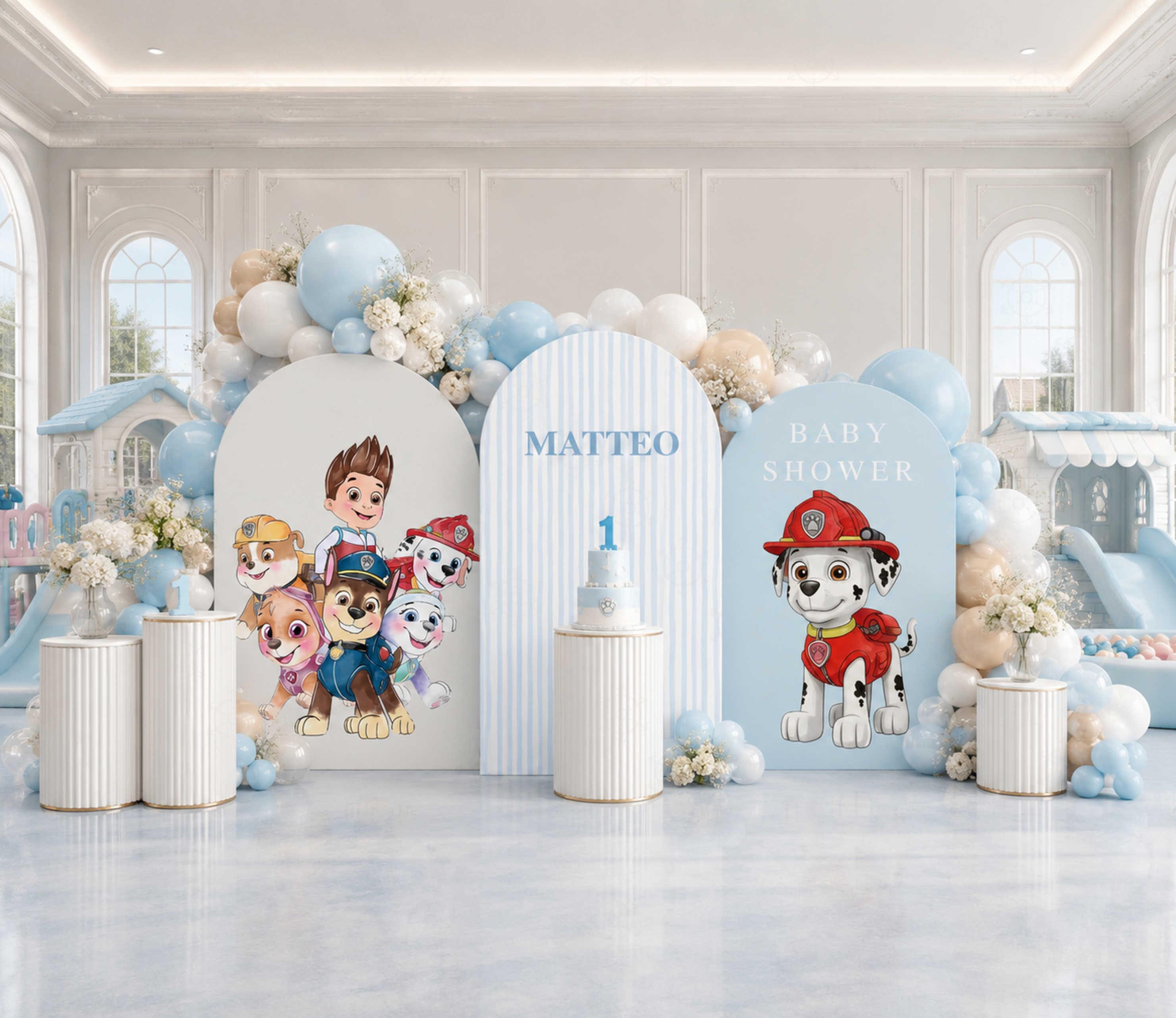 Pup Patrol Little Paws Birthday Backdrop & Cutouts | Personalized Puppy Party Decorations