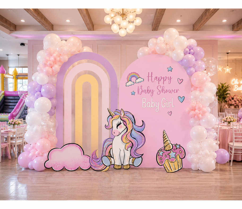 Custom Unicorn Birthday Backdrops & Cutouts | Pink Pastel Unicorn Party Decorations