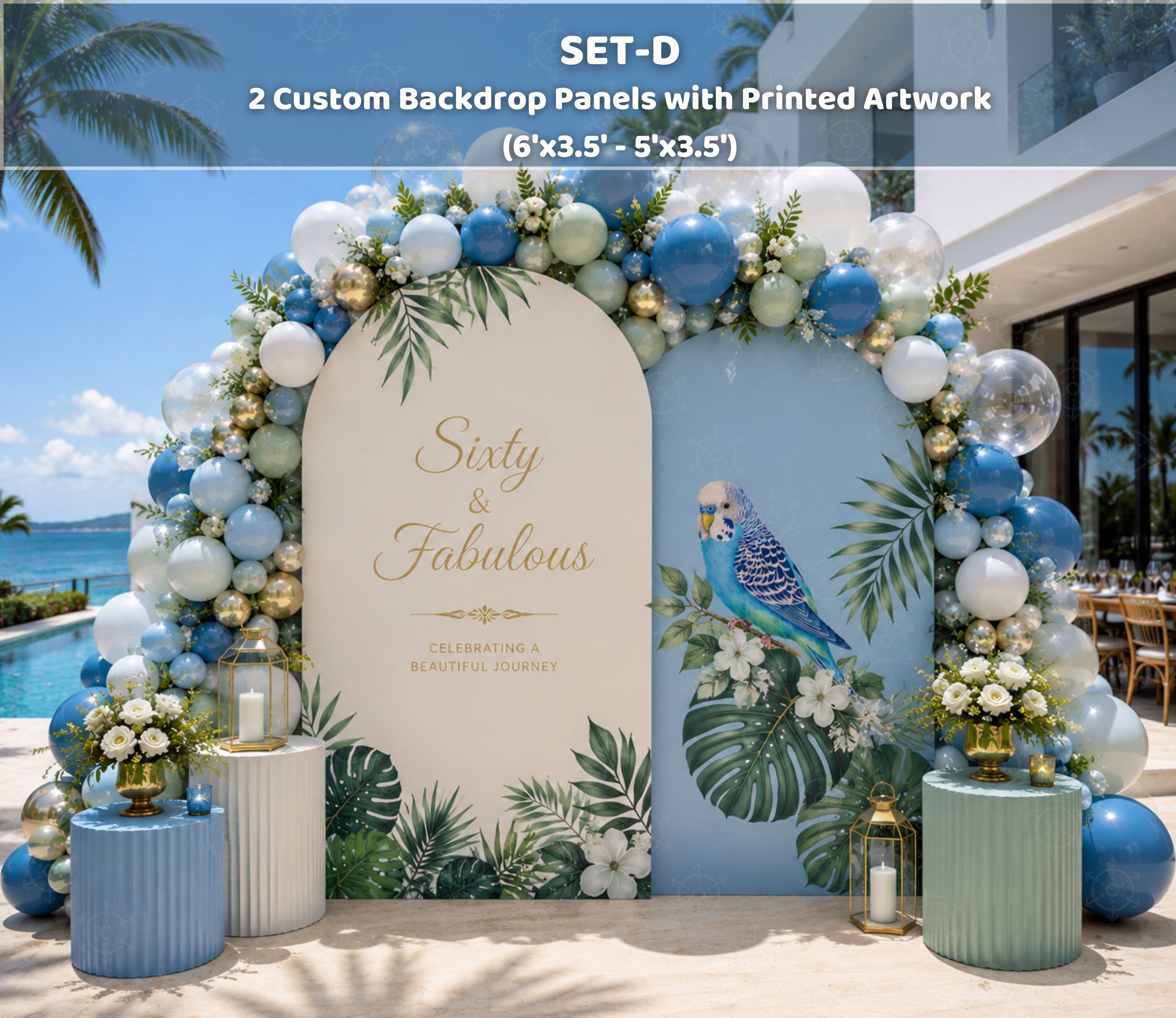 Tropical Birds Birthday Decorations | Personalized Backdrop & Party Sets