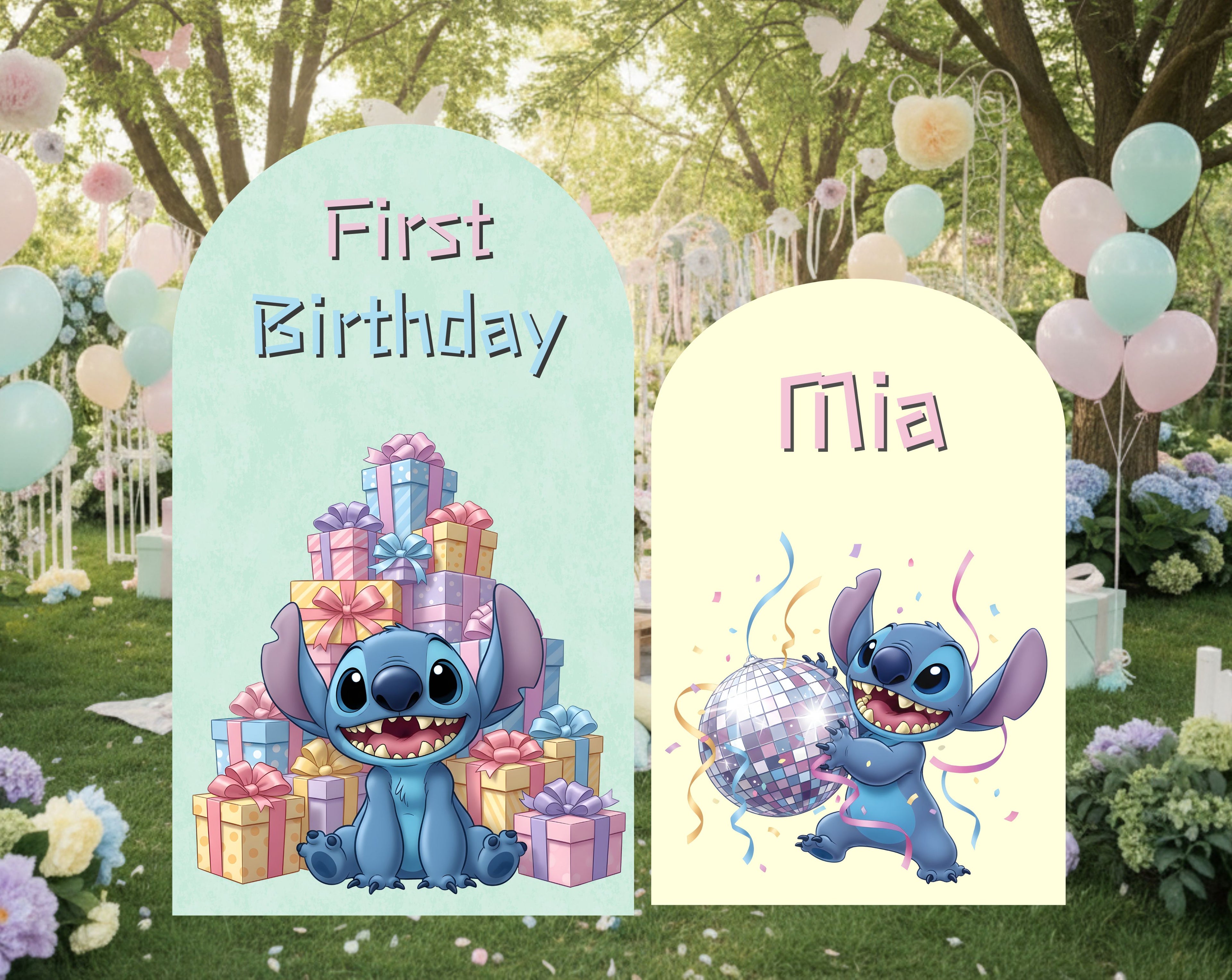 Custom Blue Alien Birthday Backdrop & Cutouts | Personalized Kawaii Party Decorations