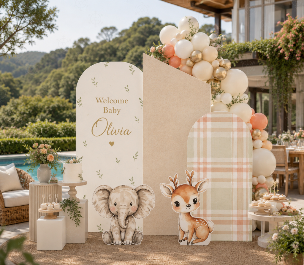 Personalized Little Animal Friends Backdrop & Cutouts | Neutral Baby Shower & First Birthday Decorations