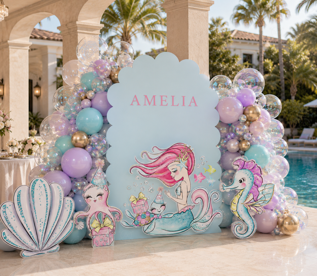 Personalized Mermaid Birthday Backdrop & Cutouts | Under the Sea Party Decorations
