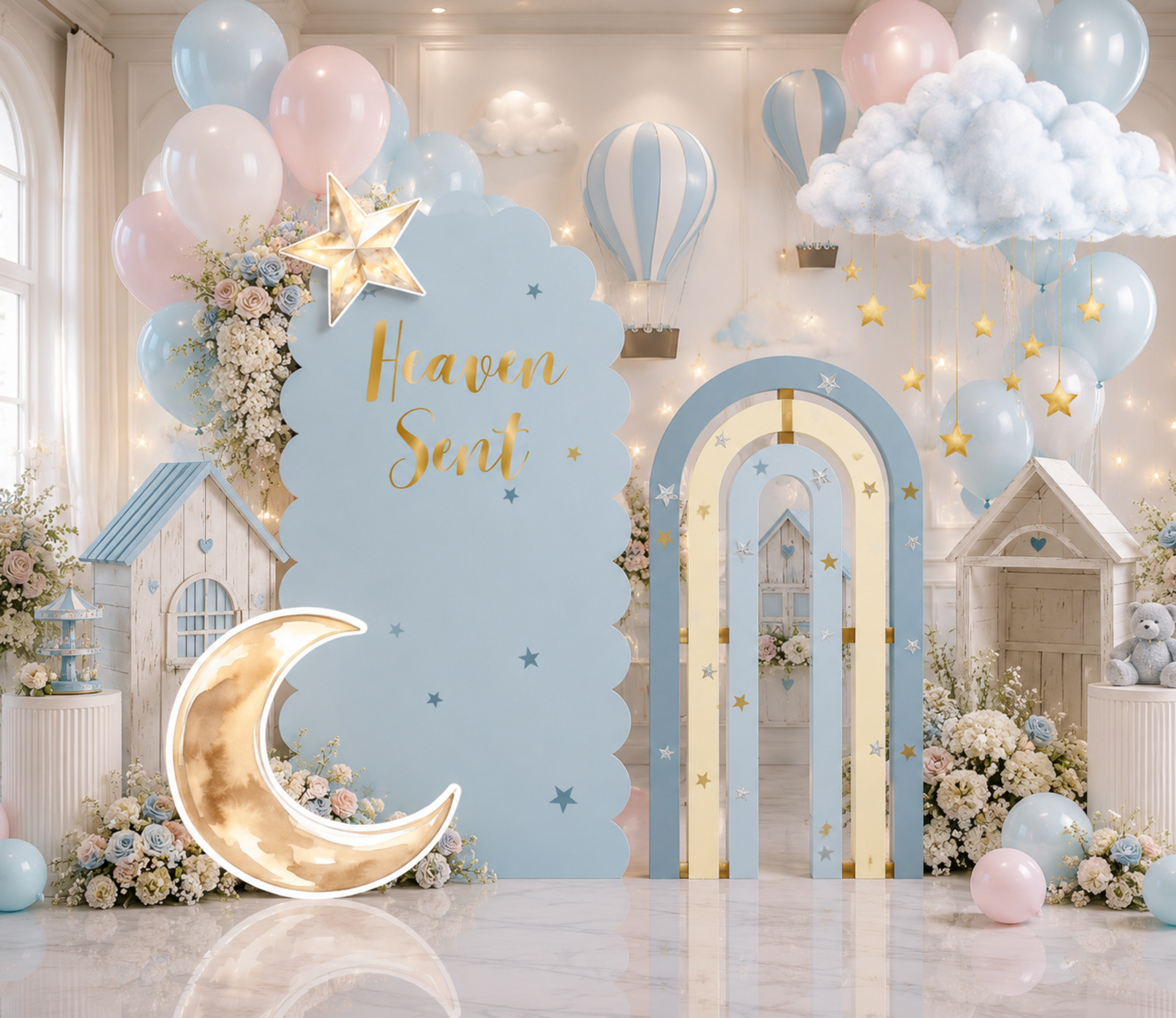Personalized Heaven Sent Baby Shower Decorations | Celestial Moon & Stars Backdrop & Cutouts | Cloud Baby Boy Party Decor (Copy)