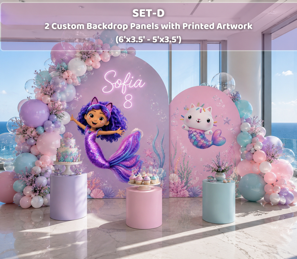 Gabby's Dollhouse Mermaid Pool Party Backdrop & Cutouts | Personalized Summer Birthday Decorations