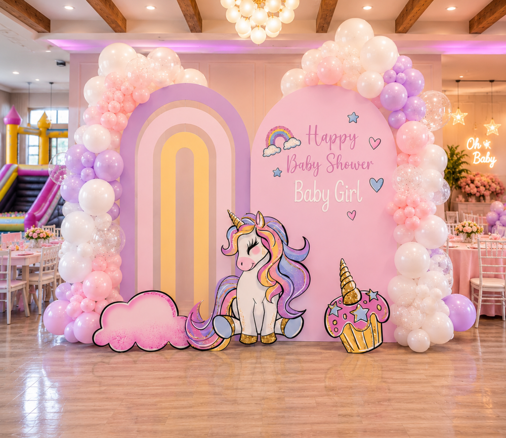 Custom Unicorn Birthday Backdrops & Cutouts | Pink Pastel Unicorn Party Decorations