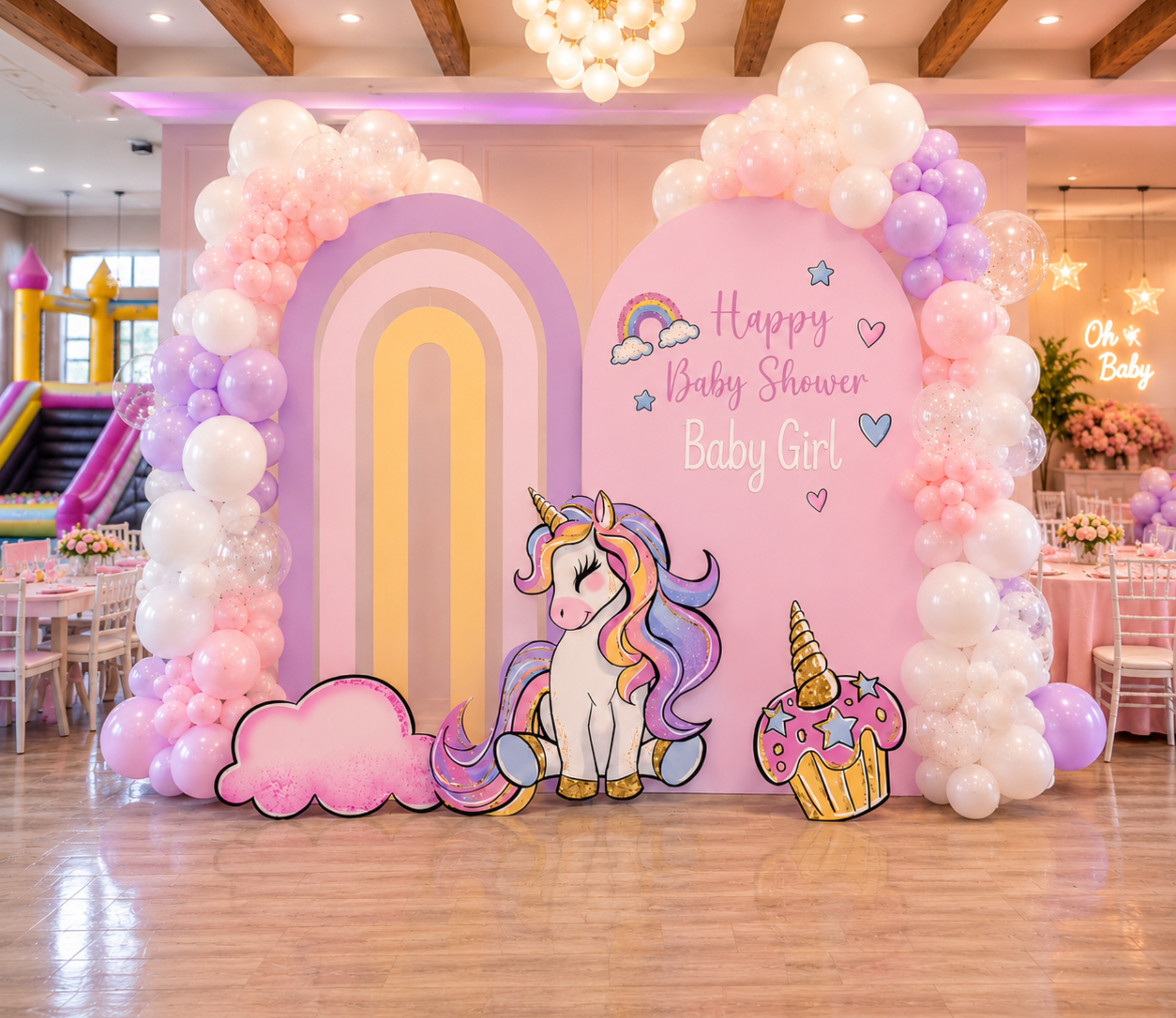 Custom Unicorn Birthday Backdrops & Cutouts | Pink Pastel Unicorn Party Decorations