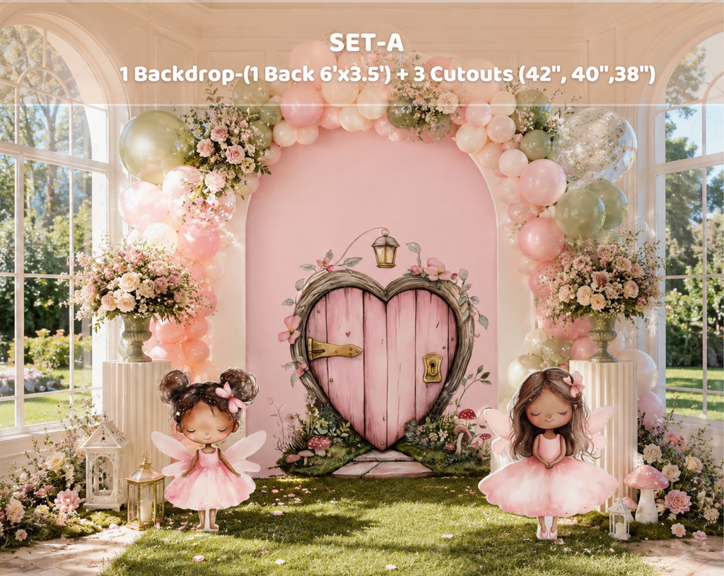 Fairy First Birthday Backdrop & Cutouts | Personalized Enchanted Garden Party Decorations