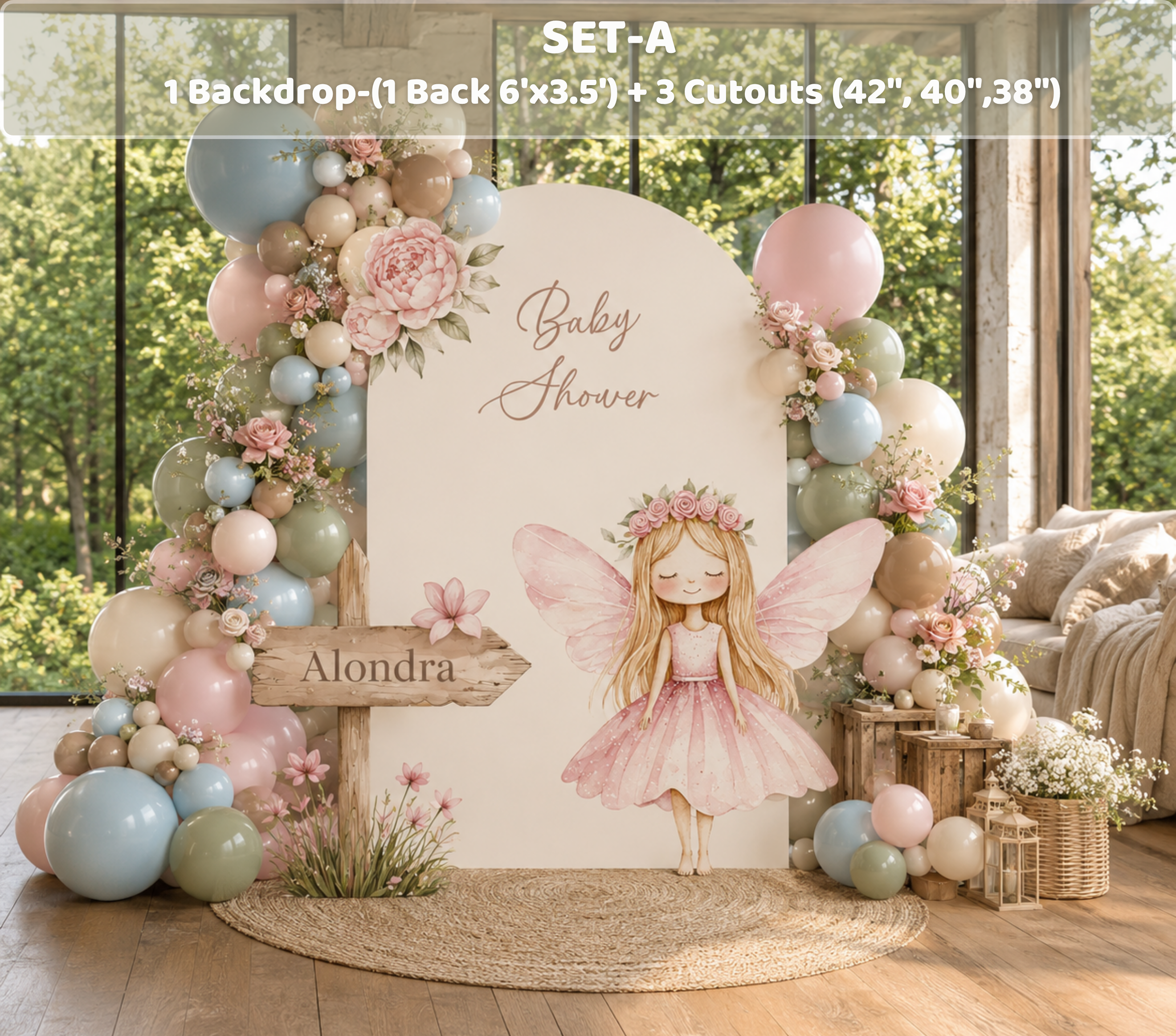 Personalized Pink Fairy Birthday Backdrop & Cutouts | Enchanted First Birthday Decorations