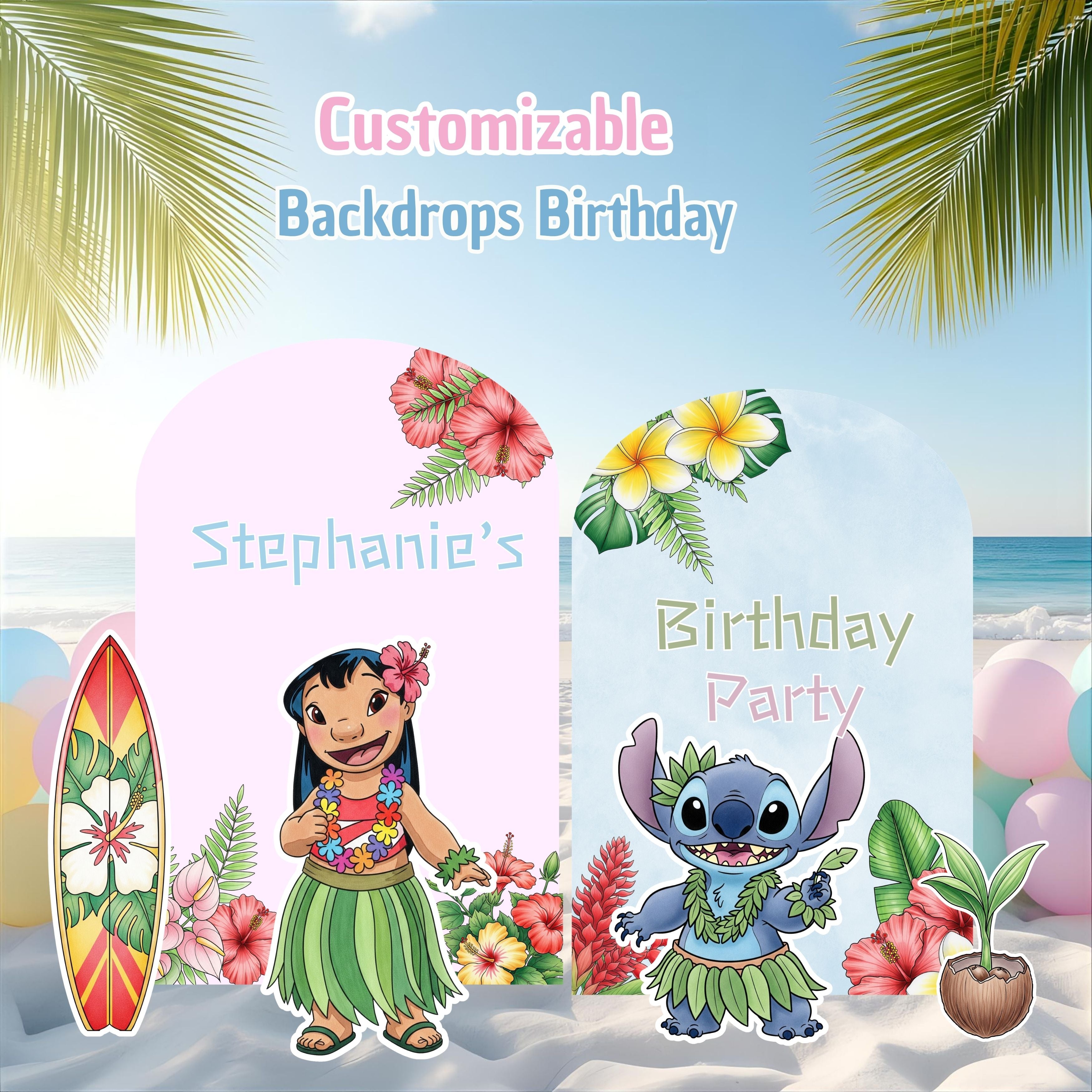 Tropical Birthday Party Backdrop | Custom Hawaiian Cutouts