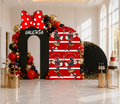 Classic Mouse Birthday Backdrop & Cutouts | Personalized Red Black Gold Party Decorations