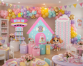 Pool Puppy Party Decoration Custom Backdrop with Shelves and Party Favors Rescue Summer Birthday Theme