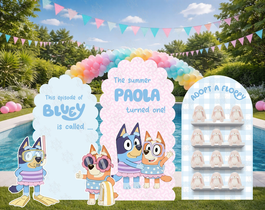 Blue Puppy Pool Party Backdrop & Cutouts | Summer Kids Birthday Decorations