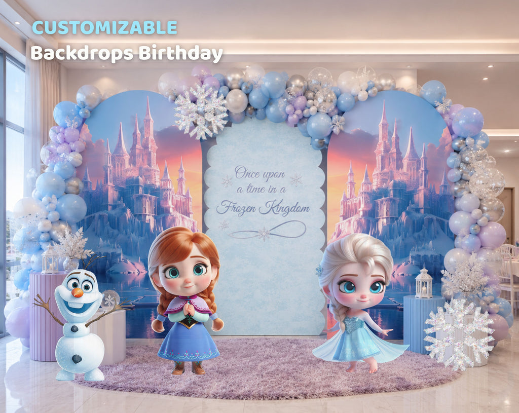 Baby Ice Princess Birthday Backdrop & Cutouts | Cute Winter Princess Party Decorations