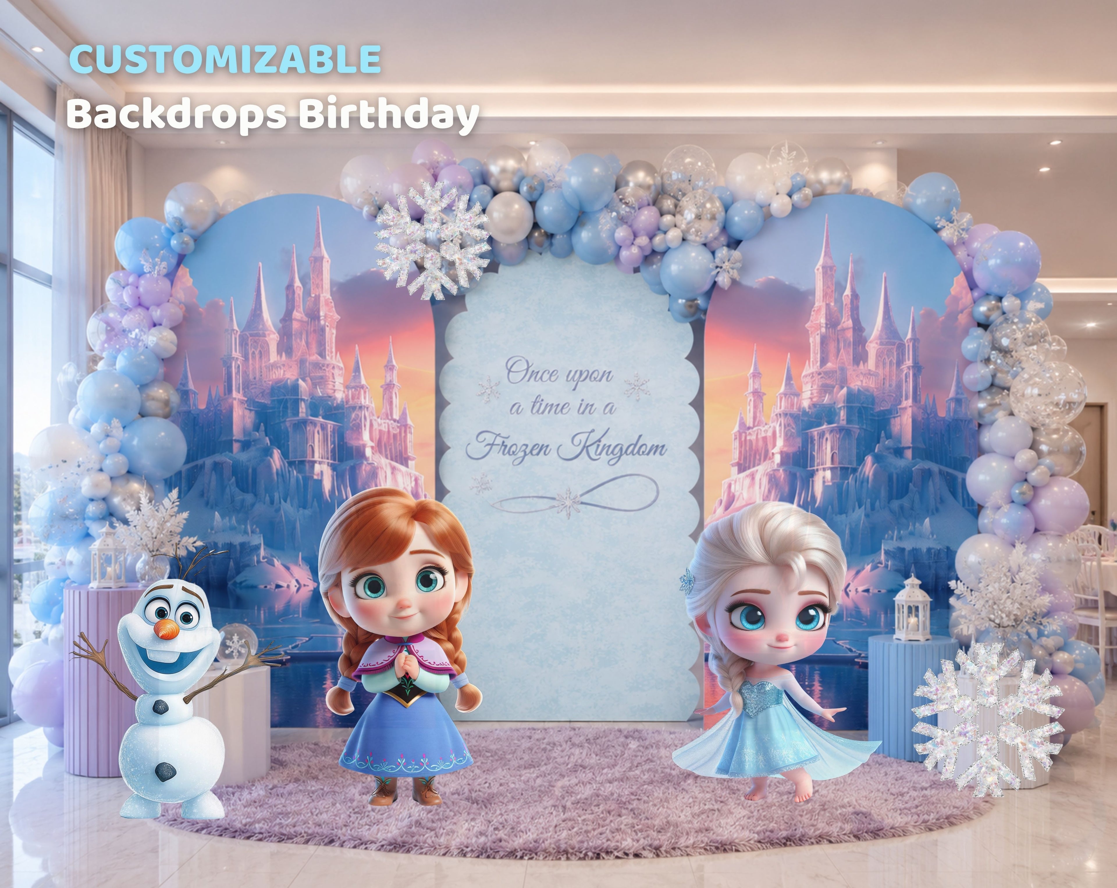 Baby Ice Princess Birthday Backdrop & Cutouts | Cute Winter Princess Party Decorations