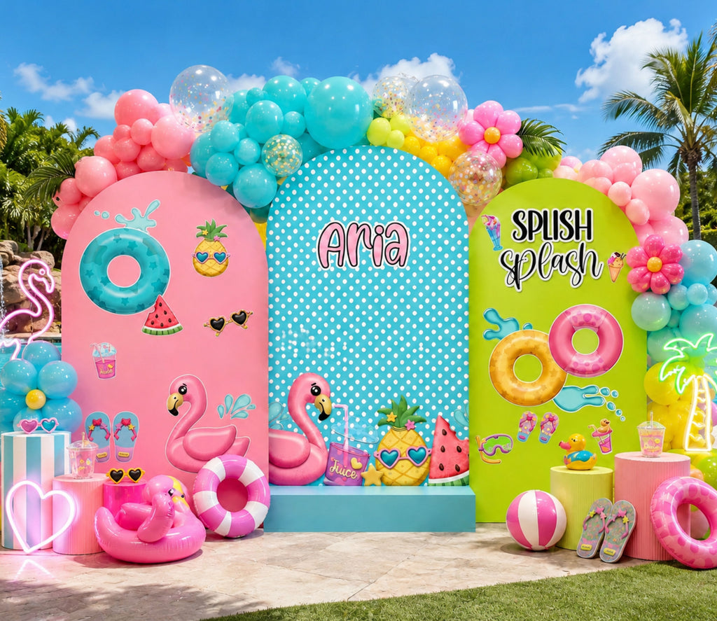 Personalized Summer Birthday Backdrop & Cutouts | Kids Party Decorations