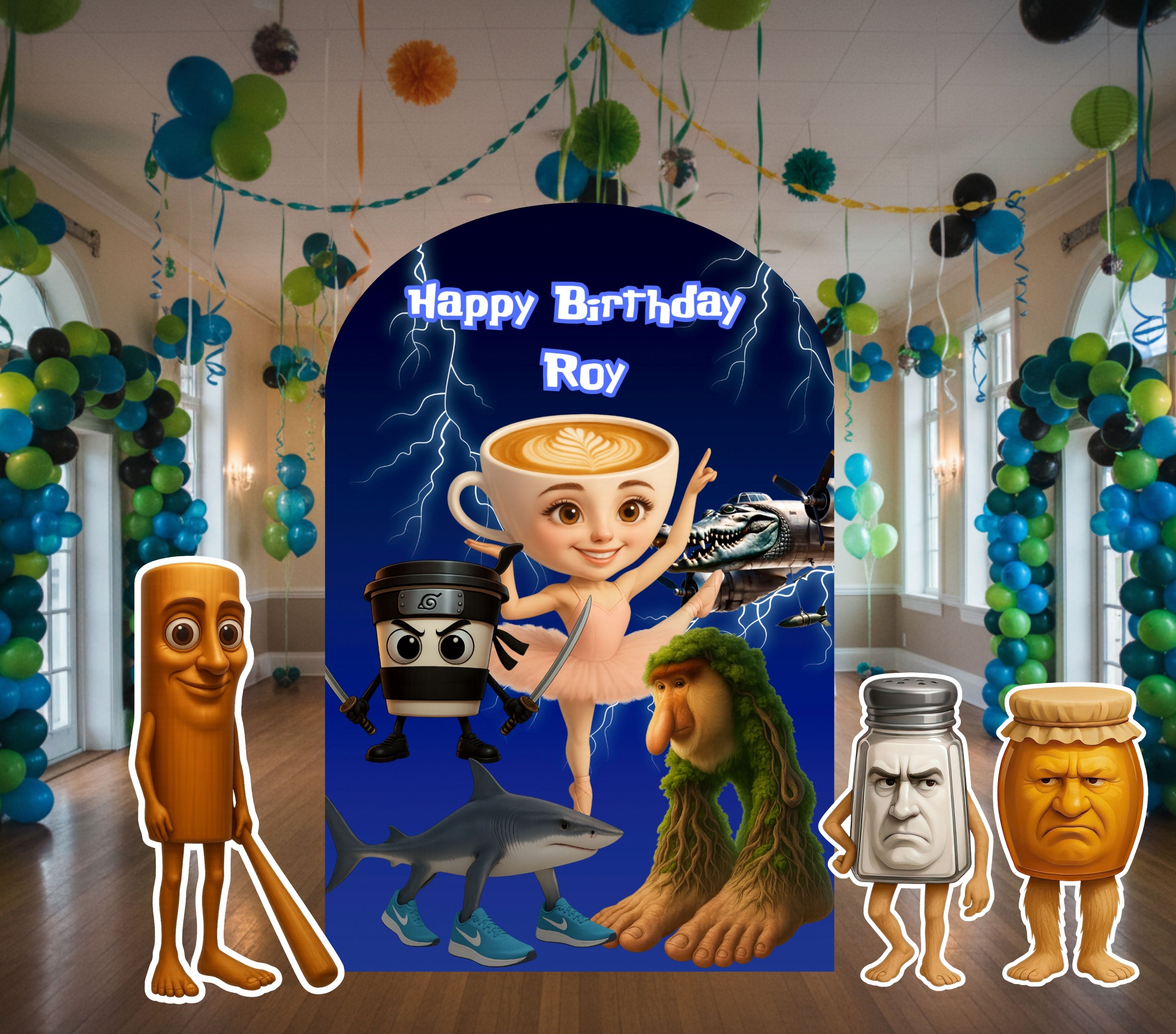 Italian Brainrot Birthday Backdrop & Cutouts | Personalized Meme Party Decorations