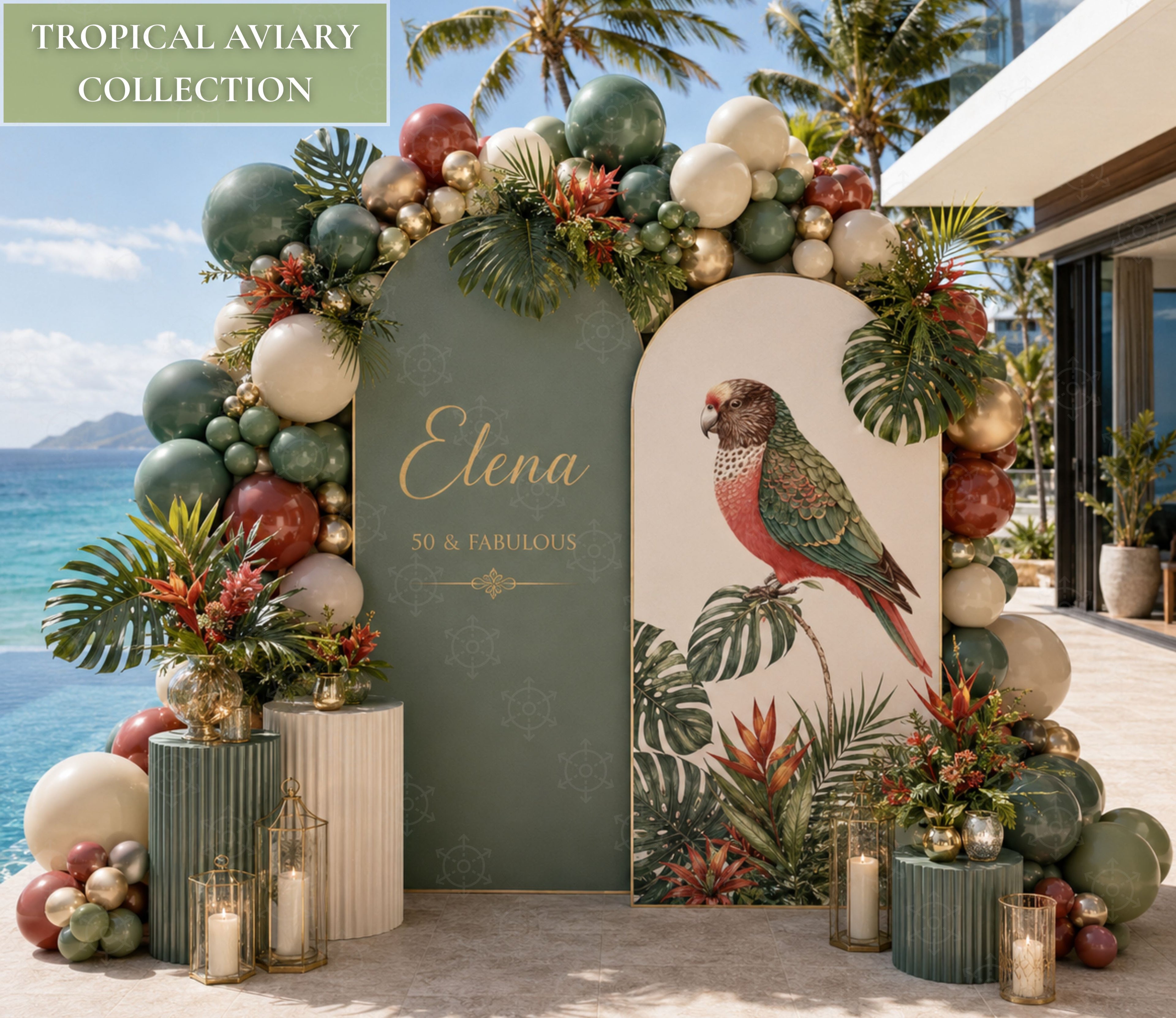 Tropical Birds Birthday Decorations | Personalized Backdrop & Party Sets