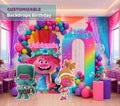 Custom Rainbow Hair Cartoon Birthday Backdrop & Cutouts | Colorful Kids Party Decorations