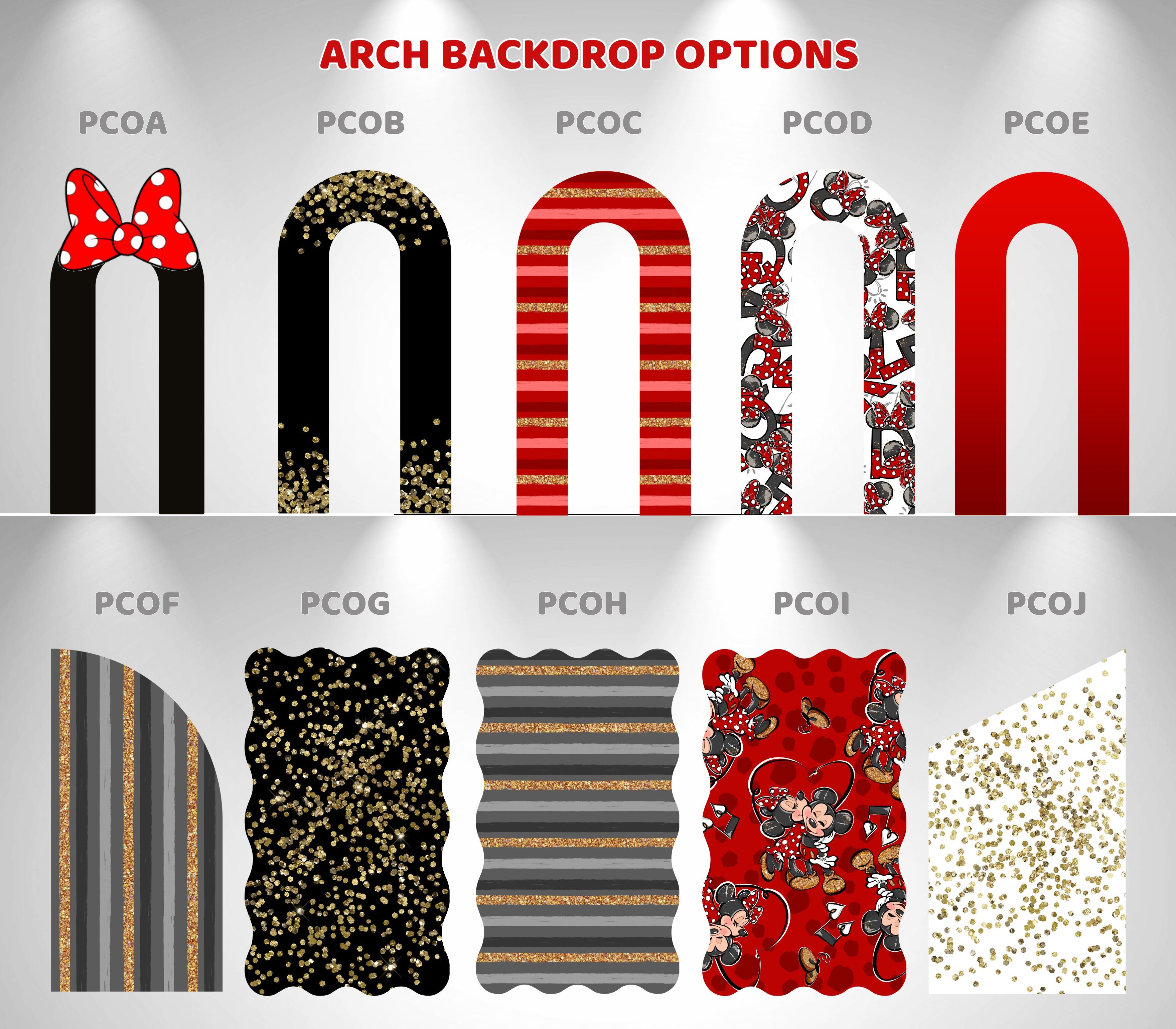 Classic Mouse Birthday Backdrop & Cutouts | Personalized Red Black Gold Party Decorations
