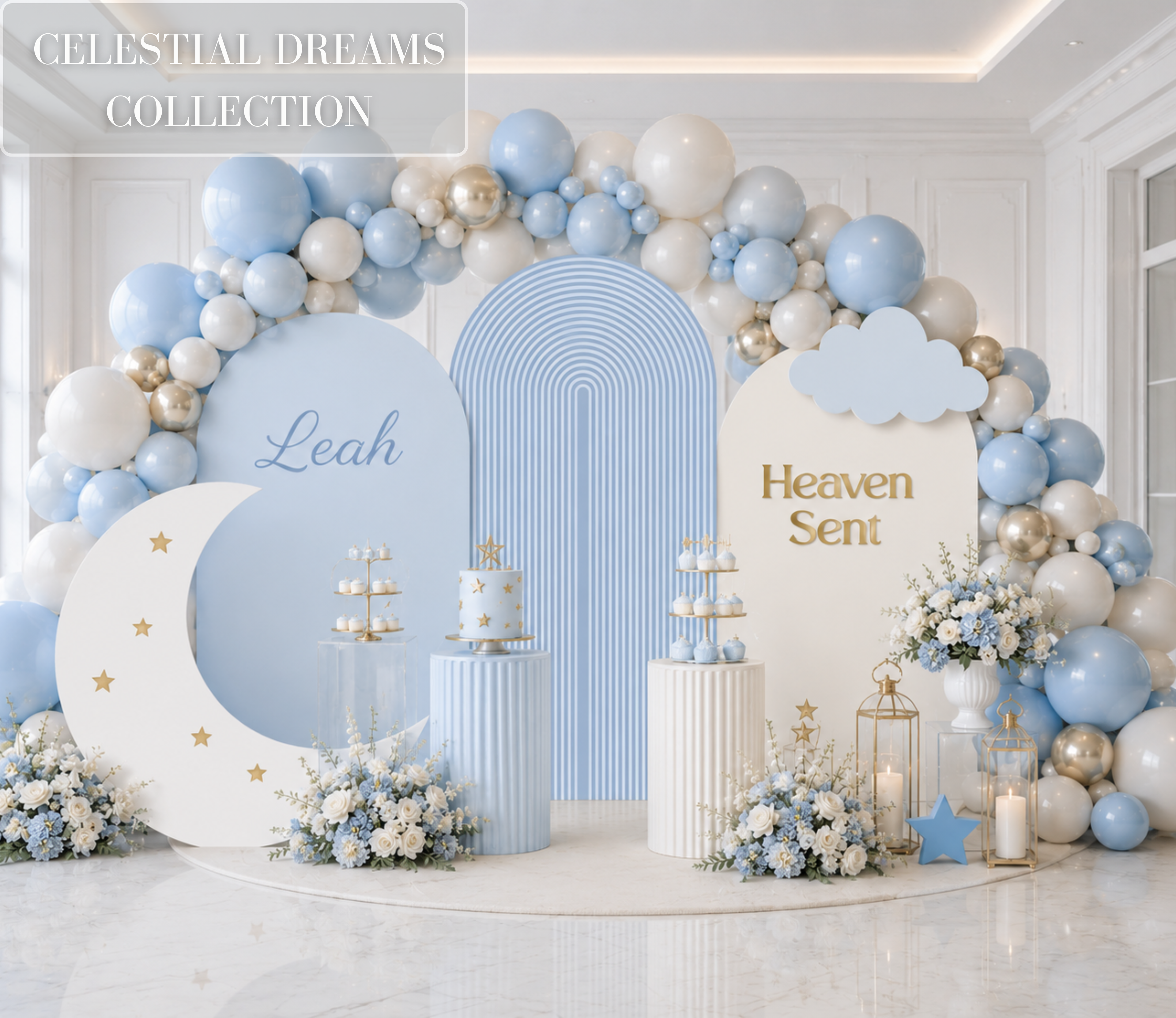Personalized Heaven Sent Baby Shower Decorations | Celestial Moon & Stars Backdrop & Cutouts | Cloud Baby Boy Party Decor (Copy)