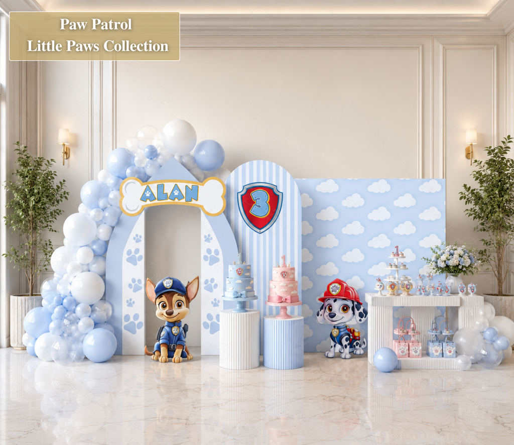 Pup Patrol Little Paws Birthday Backdrop & Cutouts | Personalized Puppy Party Decorations