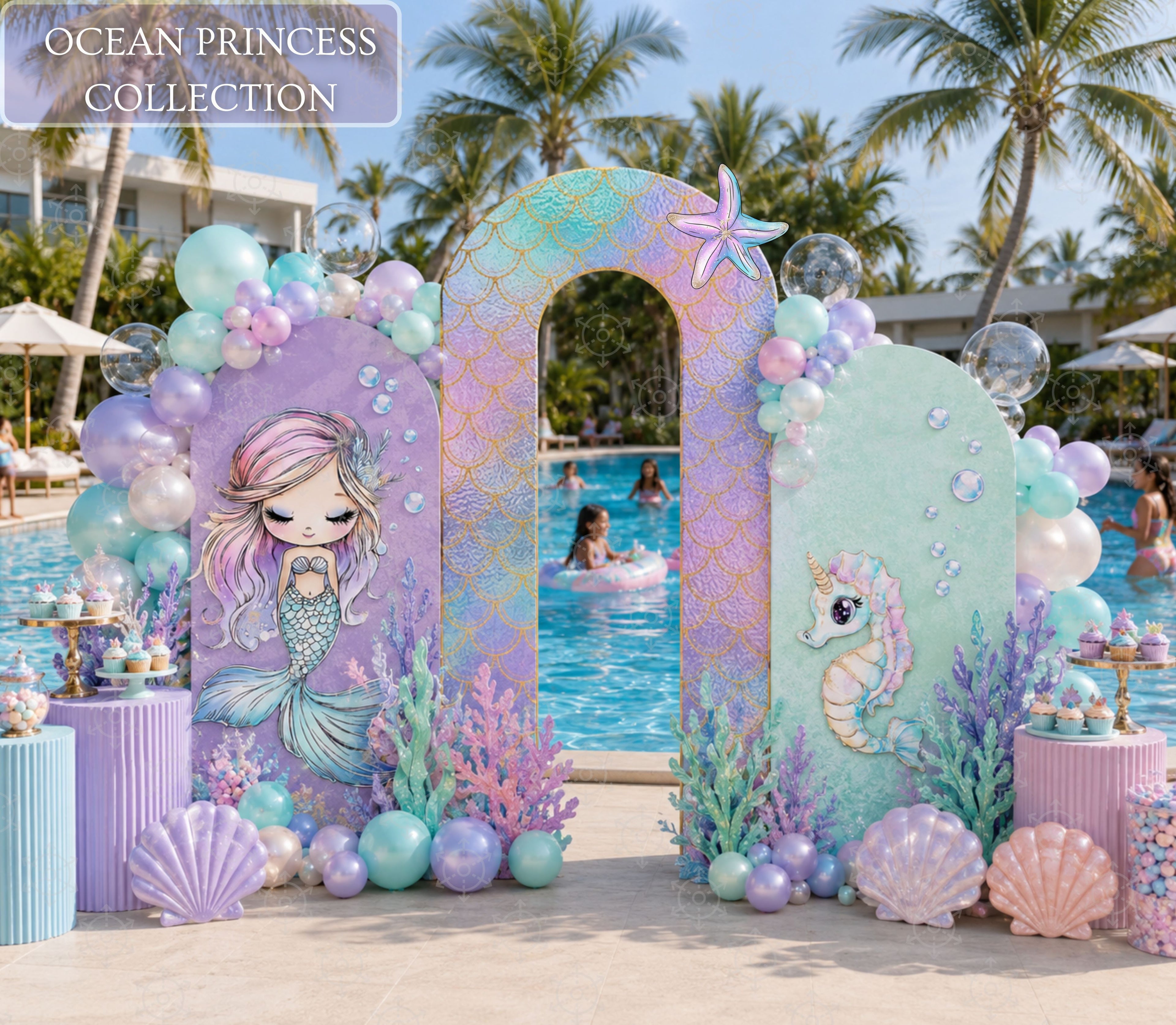Ocean Princess Party Decorations | Personalized Mermaid Birthday Backdrop Set | Luxury Under the Sea Decor