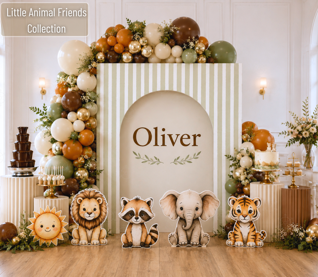 Personalized Little Animal Friends Backdrop & Cutouts | Neutral Baby Shower & First Birthday Decorations