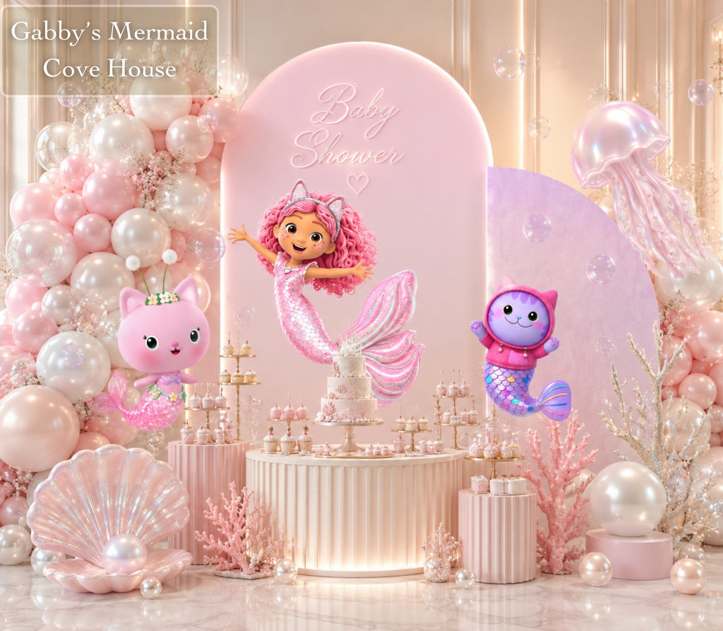 Gabby's Dollhouse Mermaid Pool Party Backdrop & Cutouts | Personalized Summer Birthday Decorations