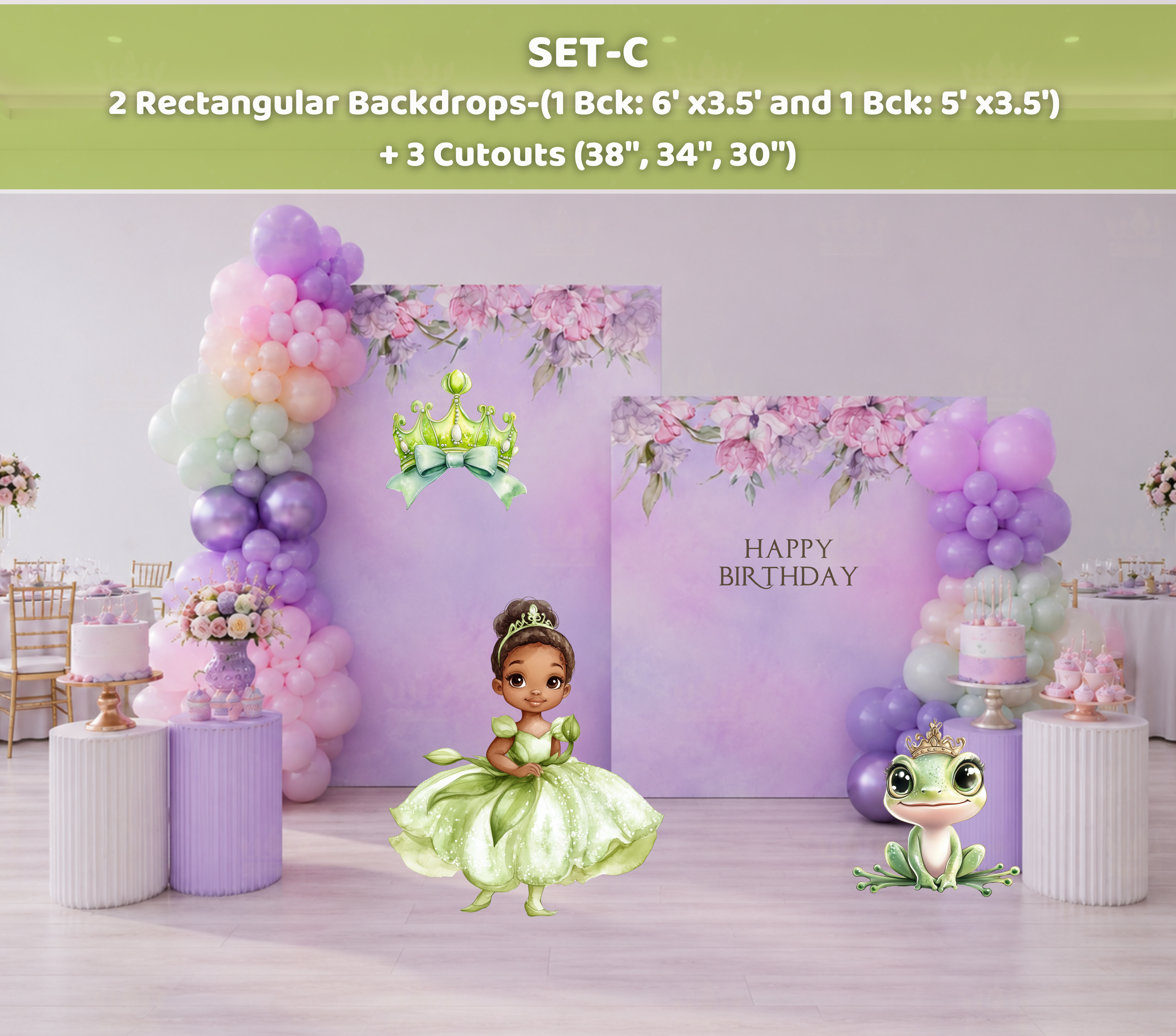 Personalized Frog Princess Birthday Backdrop & Cutouts | Fairytale Party Decor