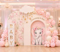 Baby Elephant Baptism Backdrop & Cutouts | Personalized Pink Little Blessing Party Decor