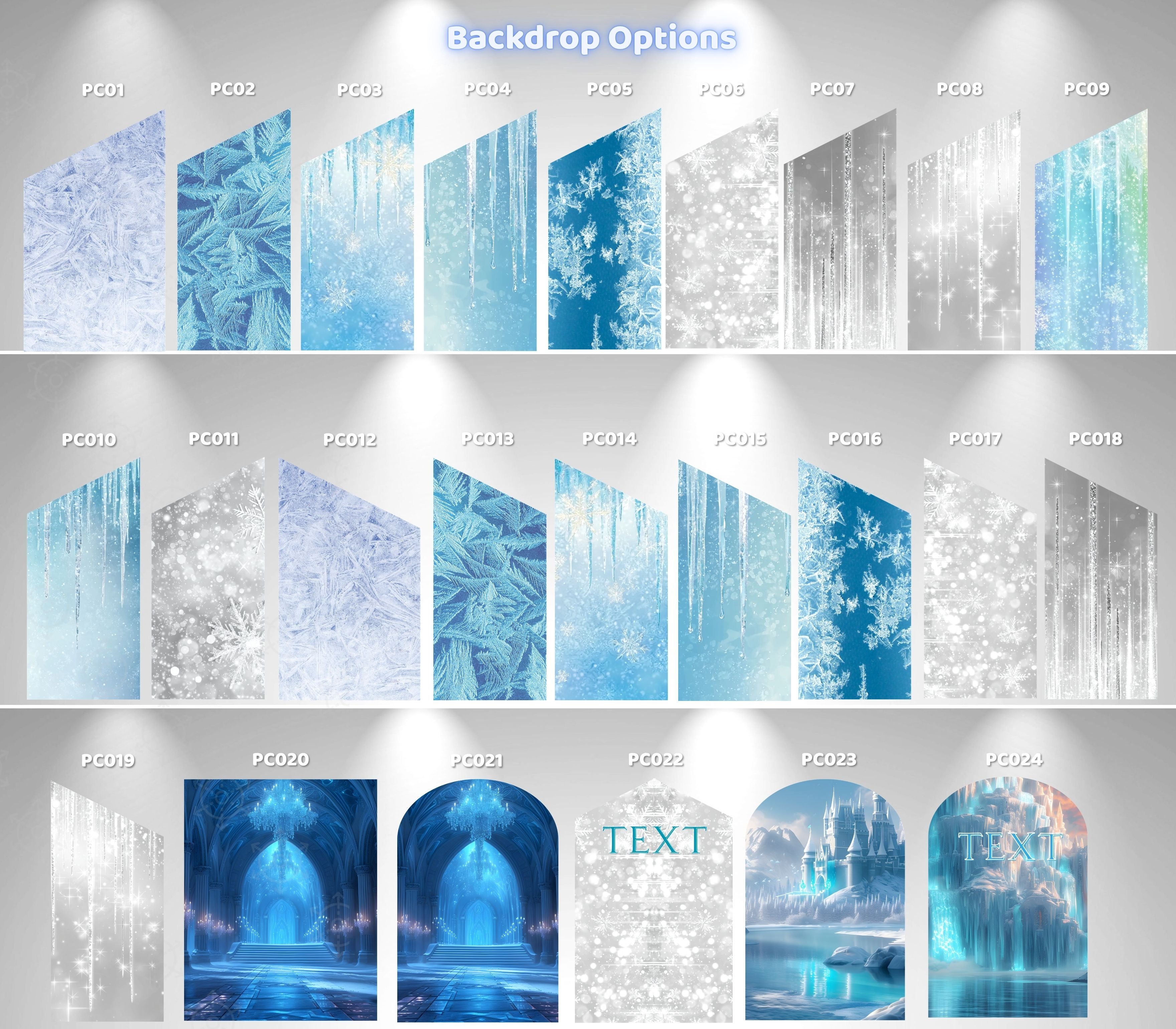 Snow Queen Princess Ice Castle Backdrop | Personalized 3-Panel Arch Birthday Party Decor