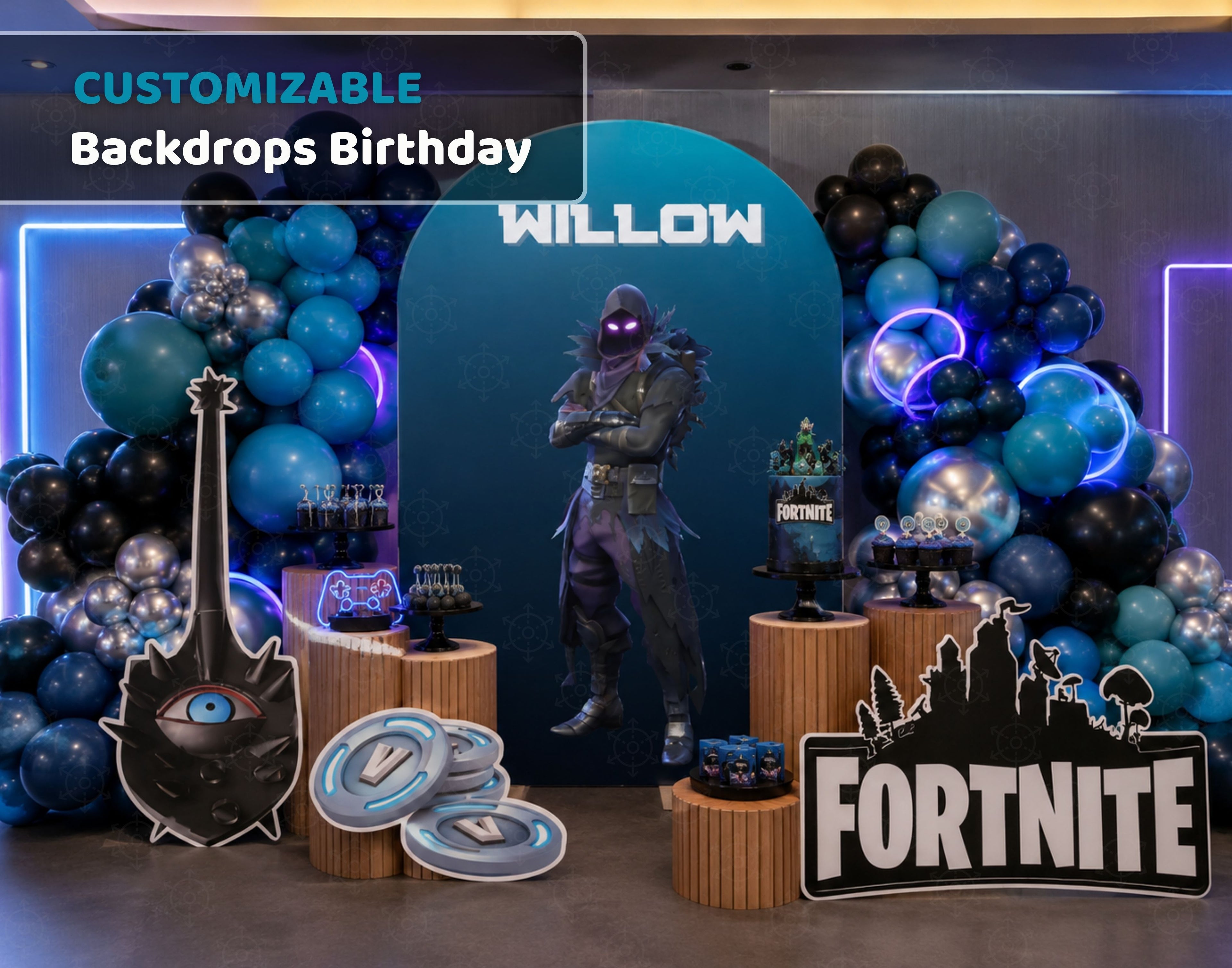 Personalized Battle Game Birthday Backdrop & Cutouts | Gamer Party Decorations