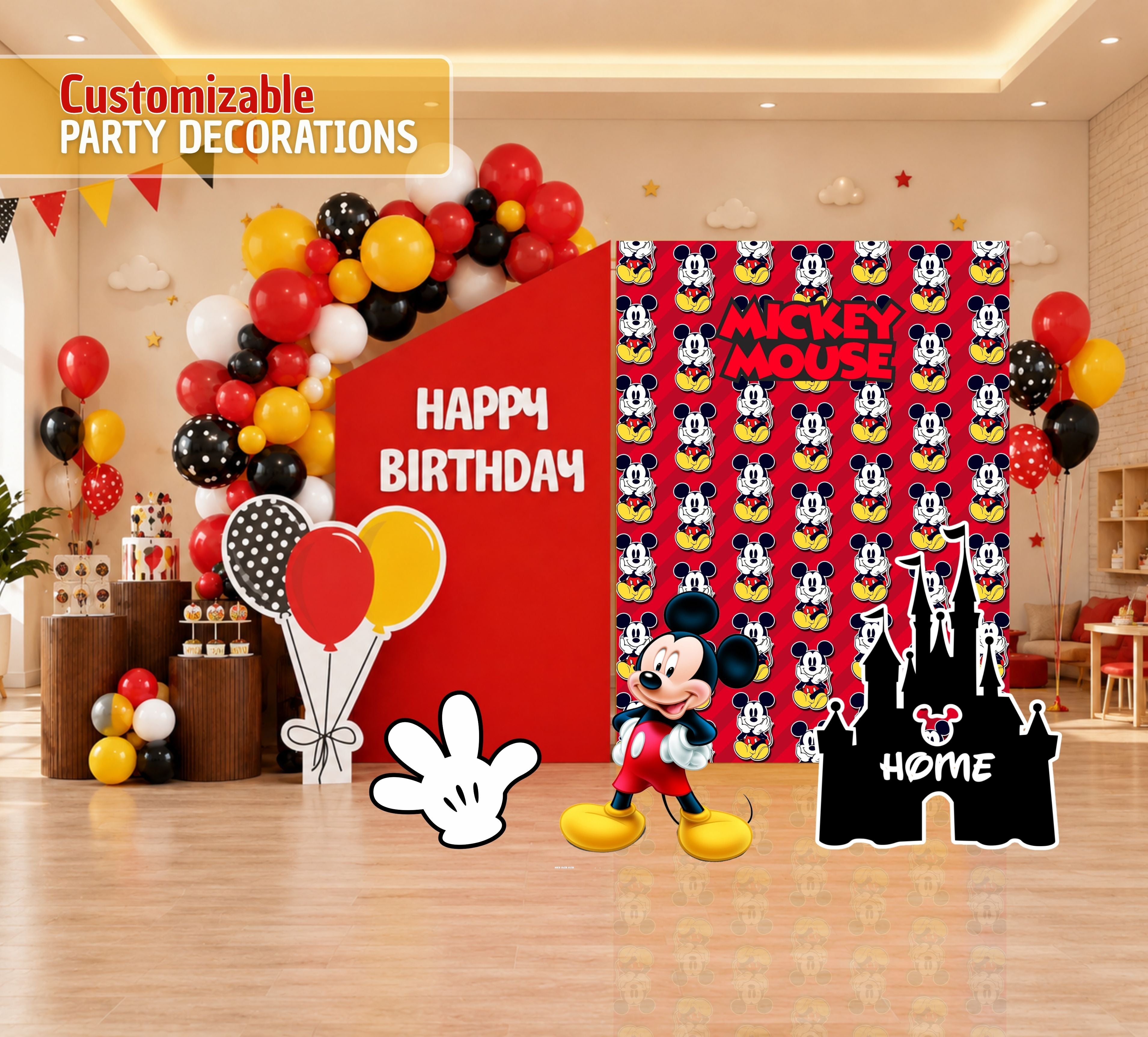 Classic Mouse Birthday Backdrop & Cutouts | Personalized Red Black Party Photo Booth Decor  21 tags para alcance, visualizaciones y compras: