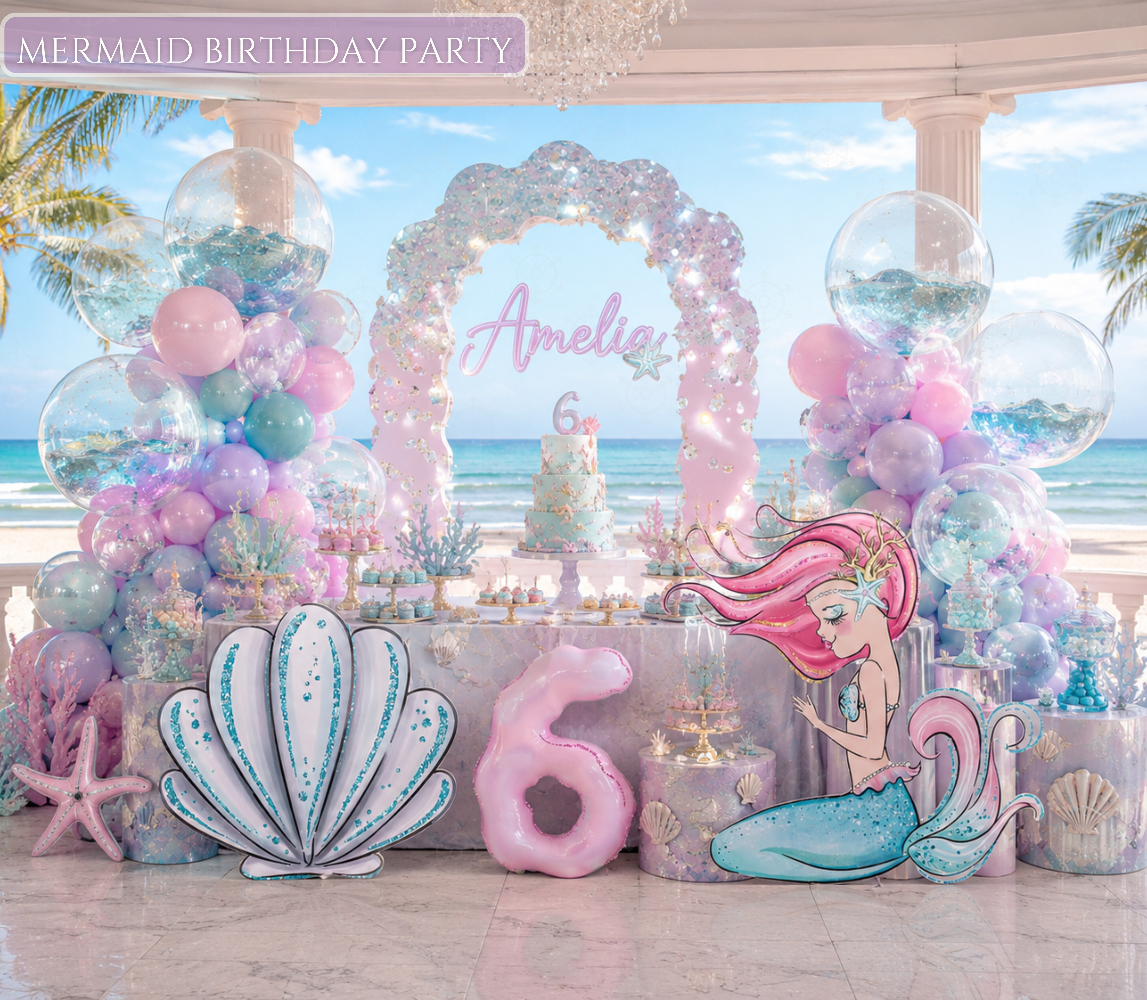 Personalized Mermaid Birthday Backdrop & Cutouts | Under the Sea Party Decorations