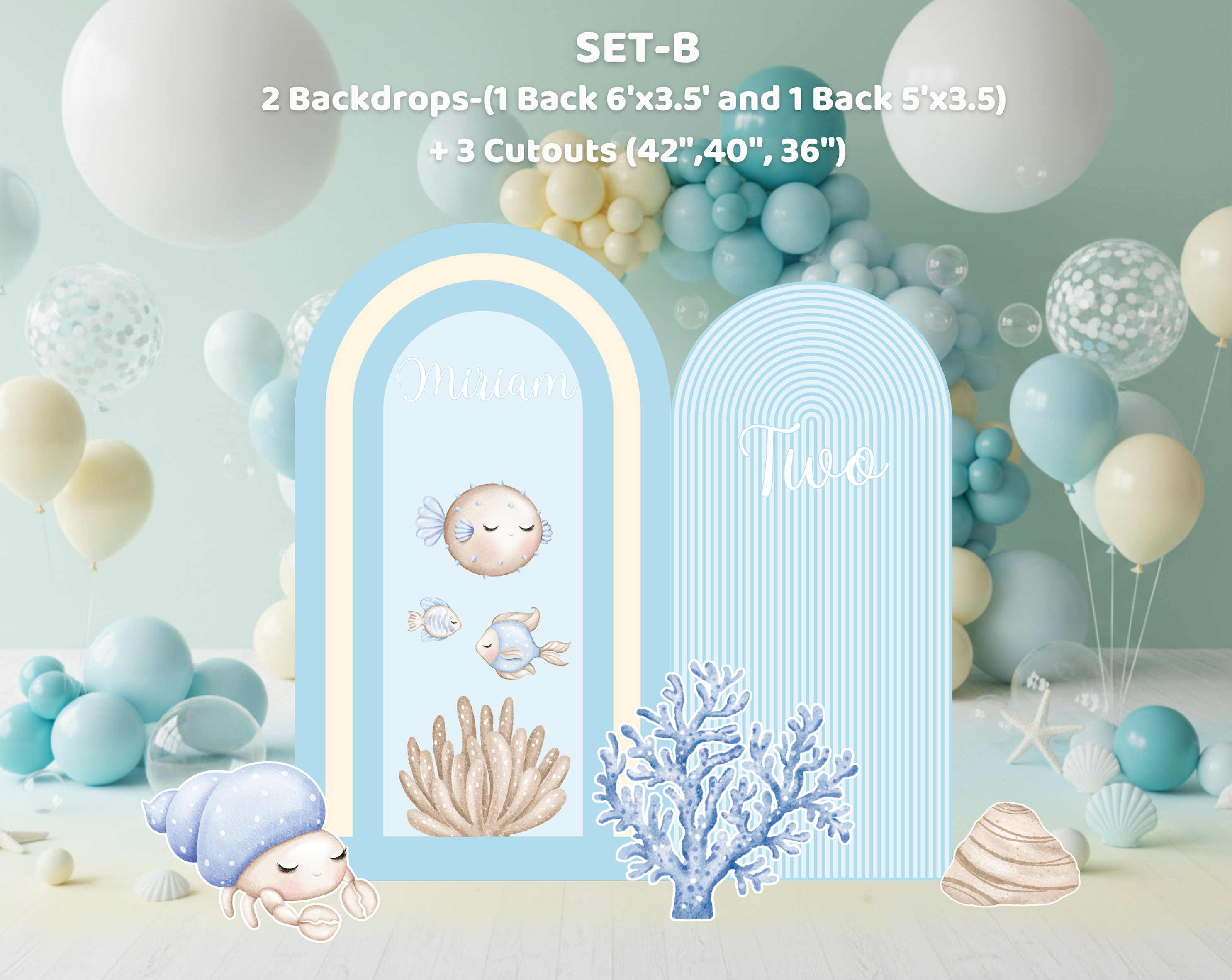 Cute Ocean Animals Birthday Backdrop & Cutouts | Personalized Party Decorations