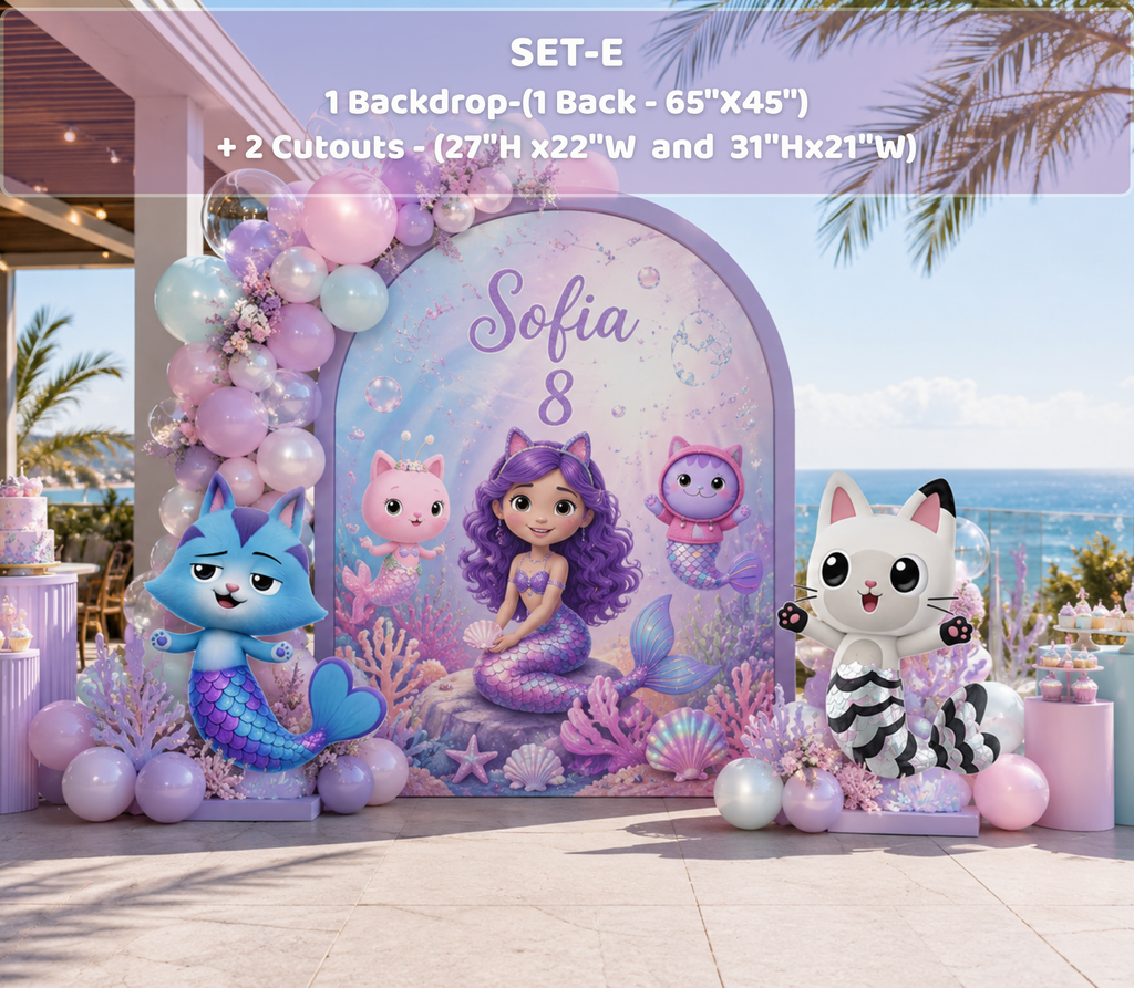 Gabby's Dollhouse Mermaid Pool Party Backdrop & Cutouts | Personalized Summer Birthday Decorations