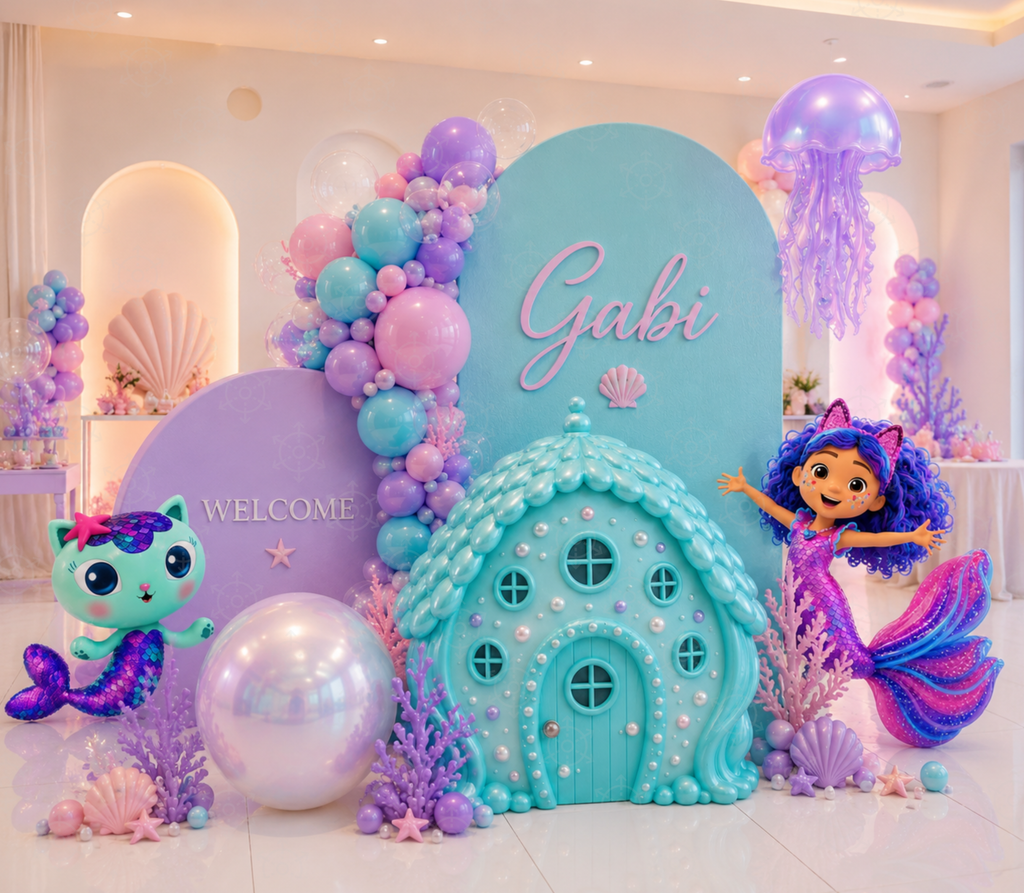 Gabby's Dollhouse Mermaid Pool Party Backdrop & Cutouts | Personalized Summer Birthday Decorations