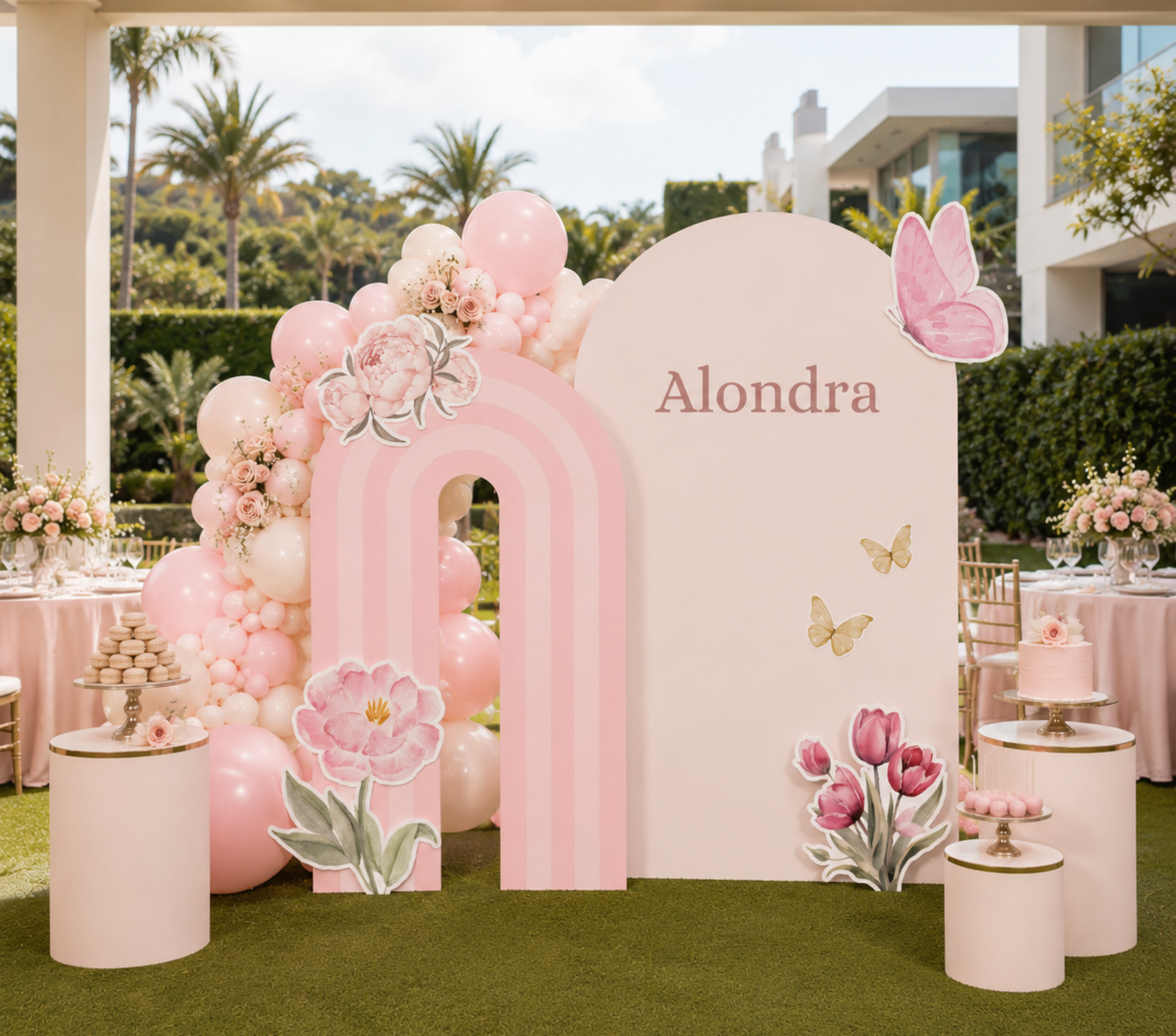 Personalized Pink Fairy Birthday Backdrop & Cutouts | Enchanted First Birthday Decorations