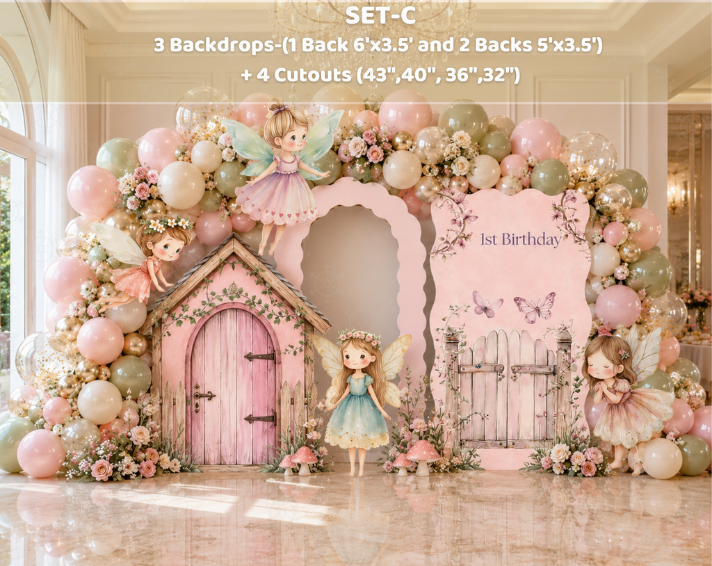 Fairy First Birthday Backdrop & Cutouts | Personalized Enchanted Garden Party Decorations