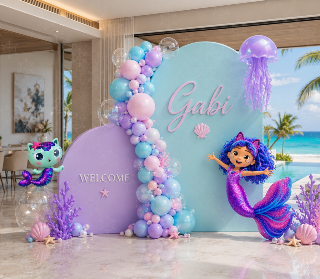 Gabby's Dollhouse Mermaid Pool Party Backdrop & Cutouts | Personalized Summer Birthday Decorations