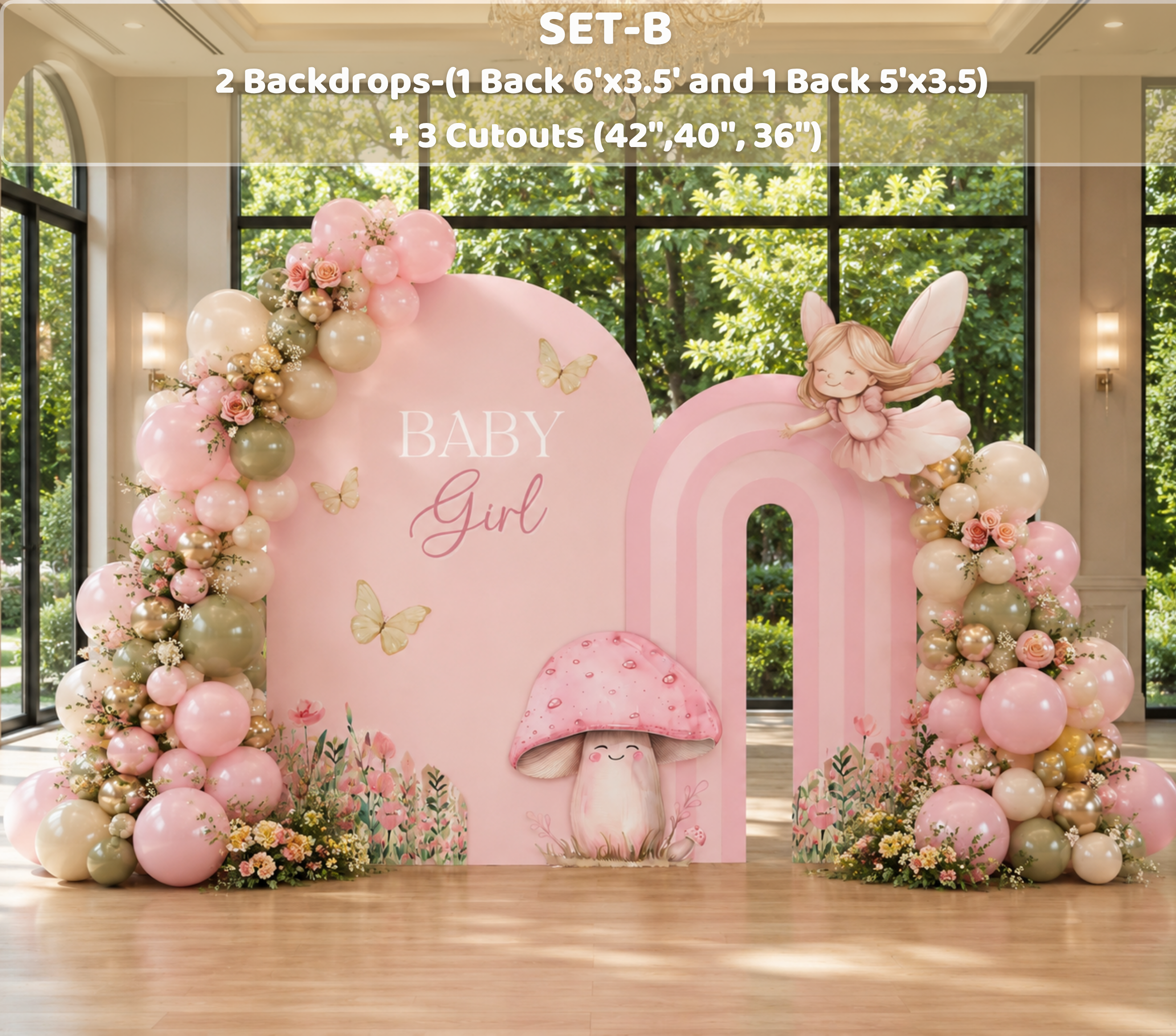 Personalized Pink Fairy Birthday Backdrop & Cutouts | Enchanted First Birthday Decorations