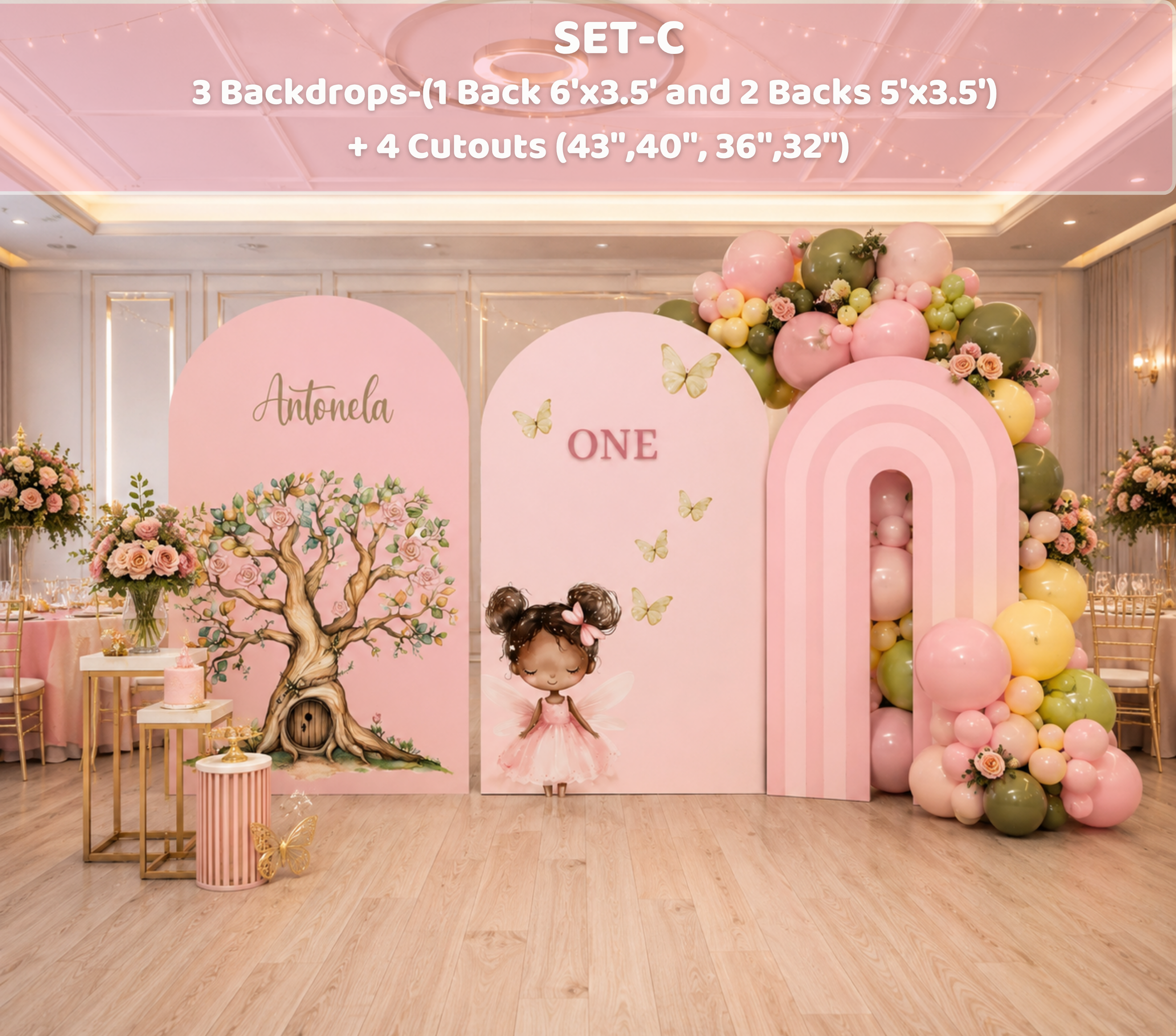 Personalized Pink Fairy Birthday Backdrop & Cutouts | Enchanted First Birthday Decorations