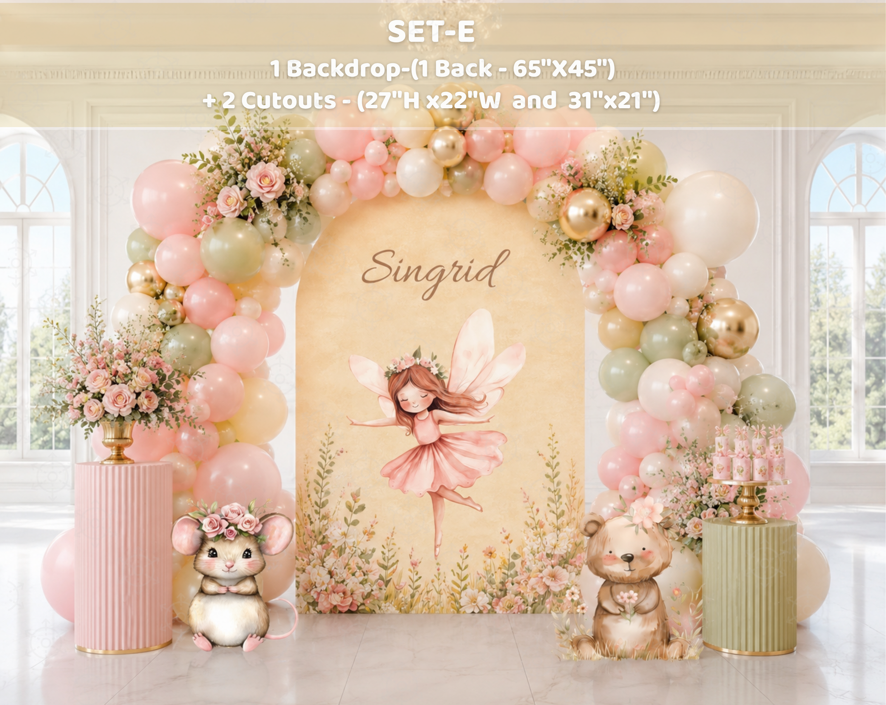 Fairy First Birthday Backdrop & Cutouts | Personalized Enchanted Garden Party Decorations