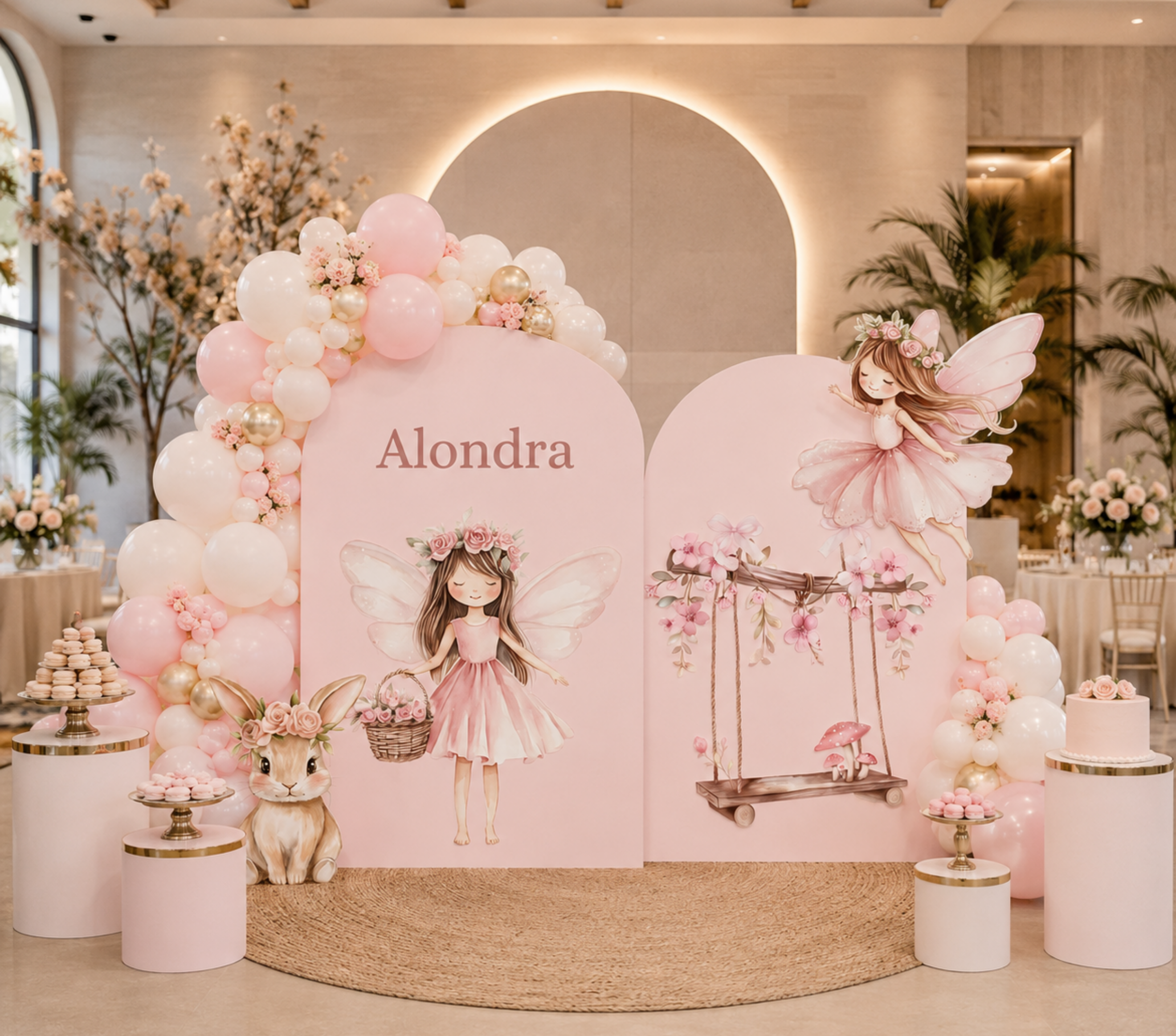 Personalized Pink Fairy Birthday Backdrop & Cutouts | Enchanted First Birthday Decorations