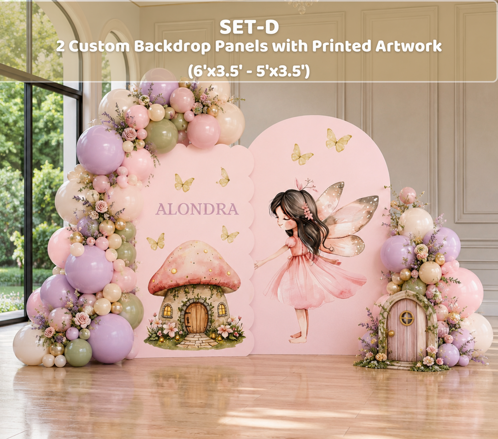 Personalized Pink Fairy Birthday Backdrop & Cutouts | Enchanted First Birthday Decorations